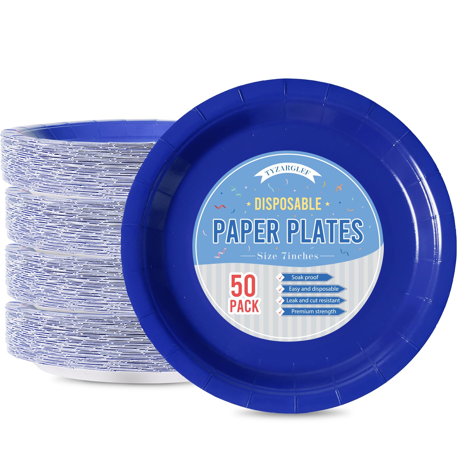Tyzarglef Disposable Paper Plates Royal Blue, 50 Count 7    Dessert Cake Plates Bulk For Party Supplies, Colored And Sturdy Part