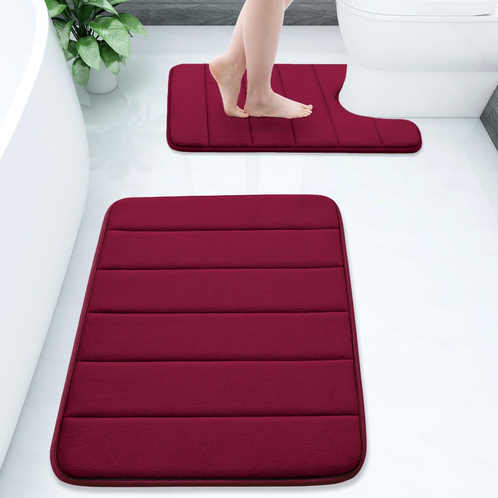 Buganda Bathroom Rug And Mat Set, 2 Piece Memory Foam Bath Mat And U-Shaped Toilet Rug, Machine Wash Dry, Soft Non Slip Absorben