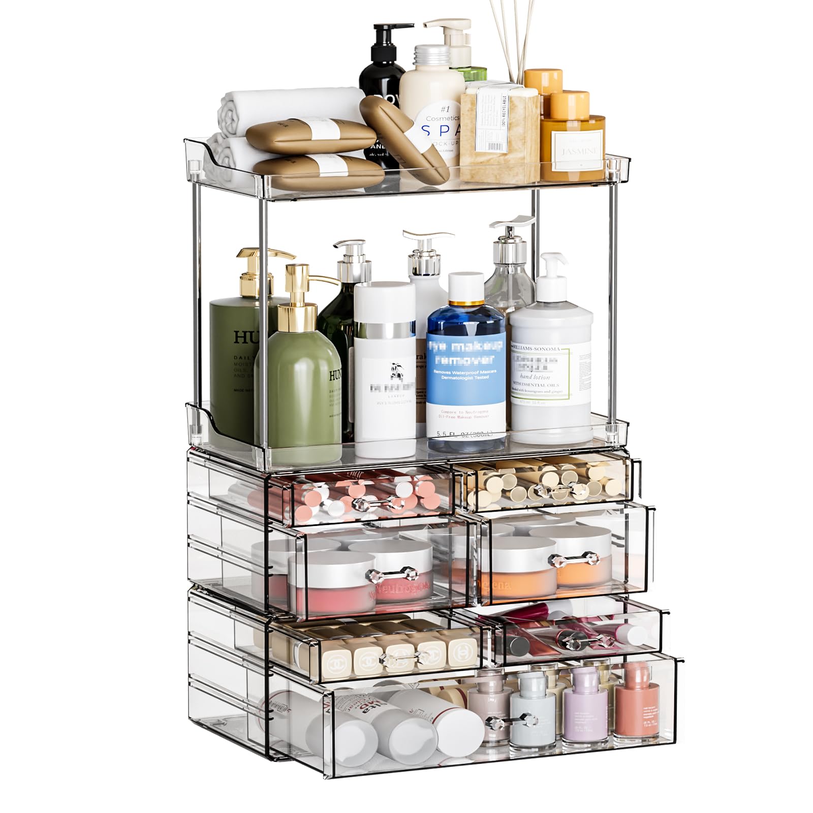 3 Pack Bathroom Organizers And Storage Countertop With 7 Drawers,Stackable Vanity Top Organizer,18.9'' Tall Large Capacity Skin