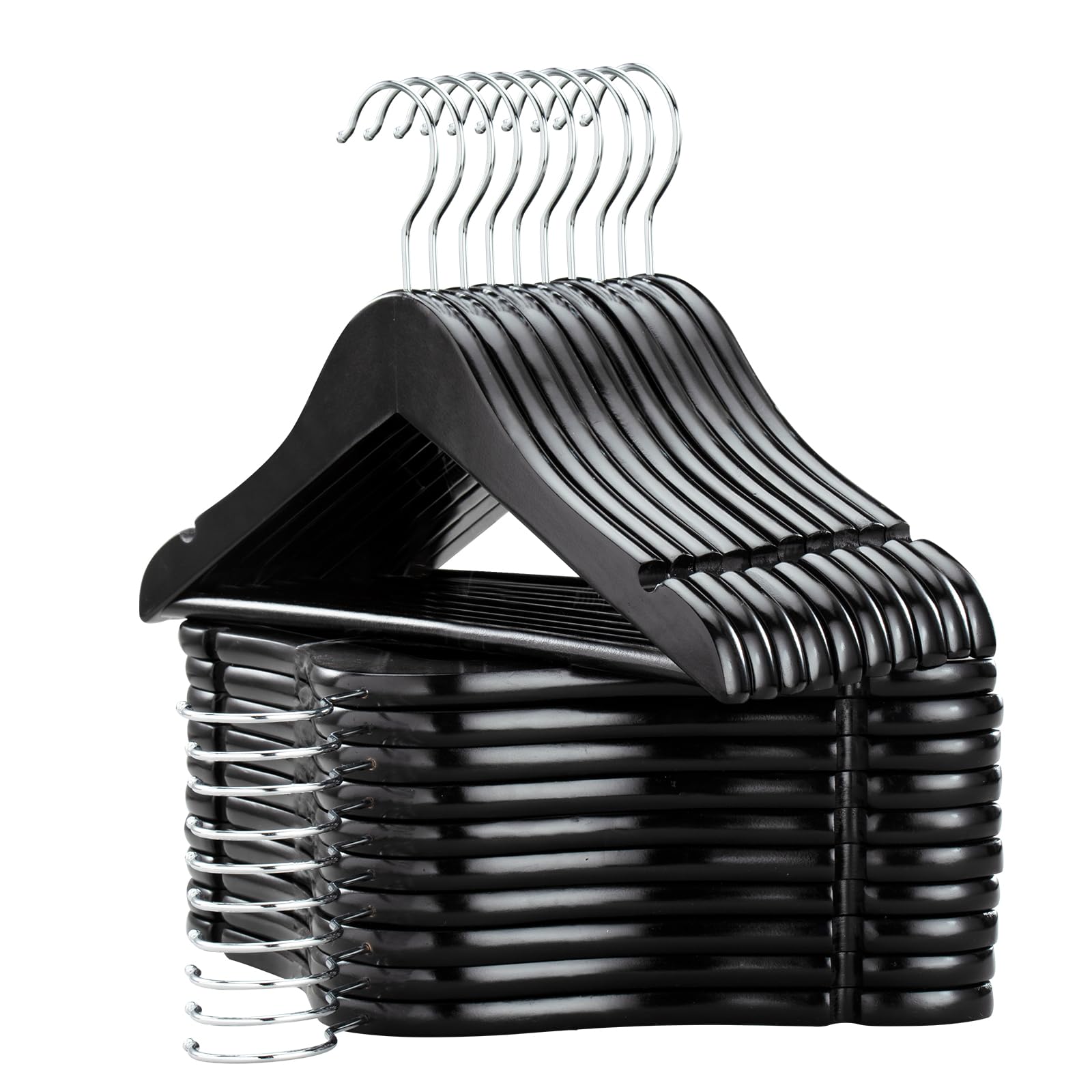 Fairyhaus Kids Wooden Hangers 20Pack Black, 12.8 Inch Baby Wooden Hangers For Closet, Anti-Rust 360 Swivel Hook, Notches & Smoot