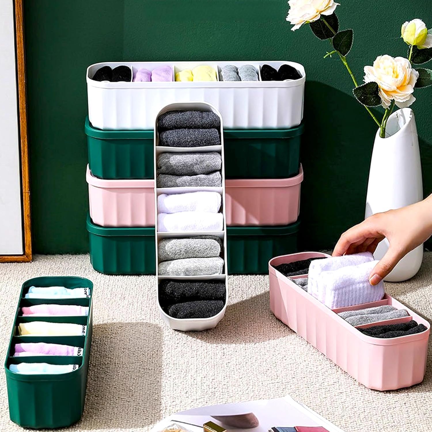 Forug Socks And Clothes Organiser For Wardrobe, Drawer, Innerwear, Undergarments, Bra, Panty, Handkerchief, Multicolour, Pack Of