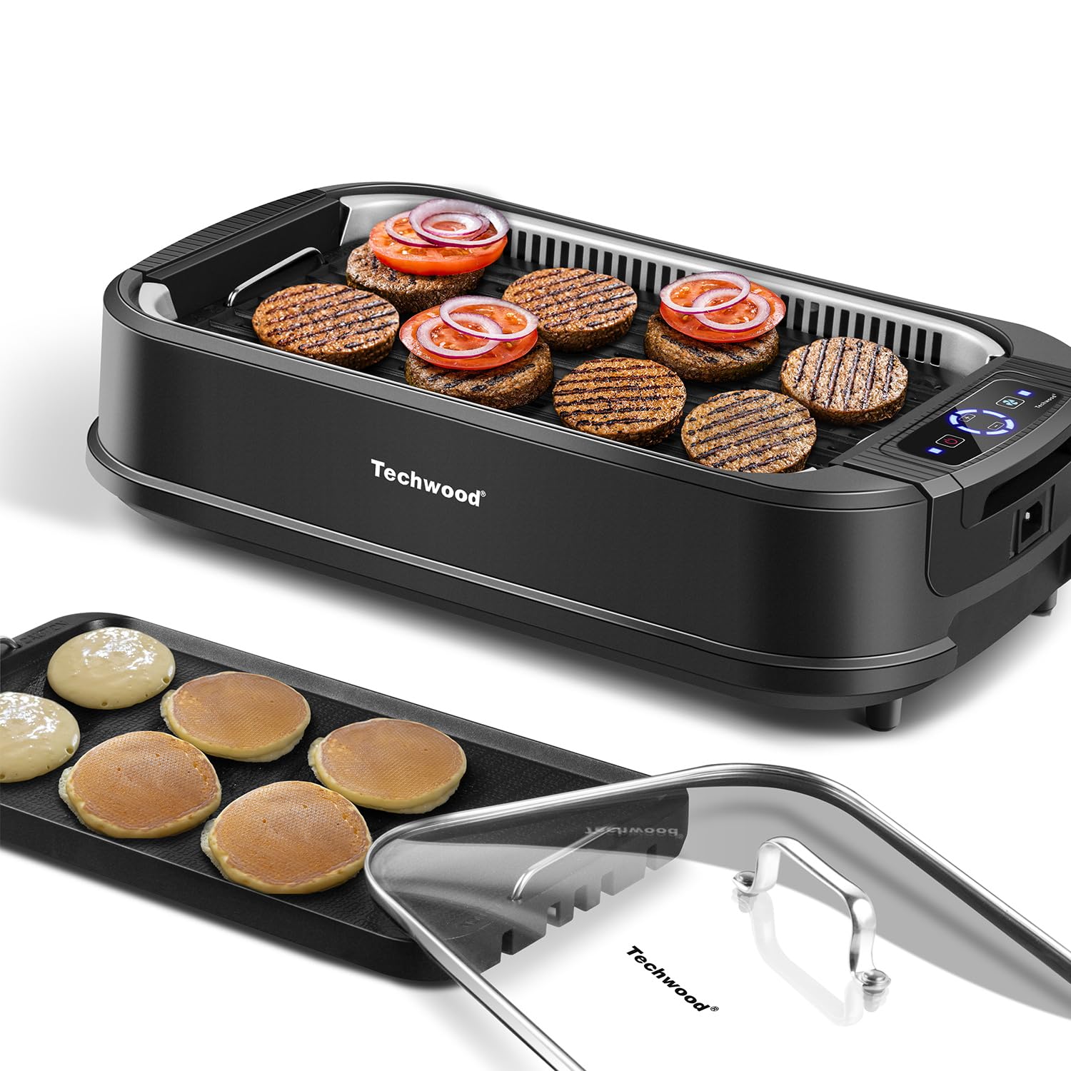 Indoor Smokeless Grill, Techwood 1500W Electric Indoor Grill with Tempered Glass Lid, Portable Non-stick BBQ Korean Grill, Turbo