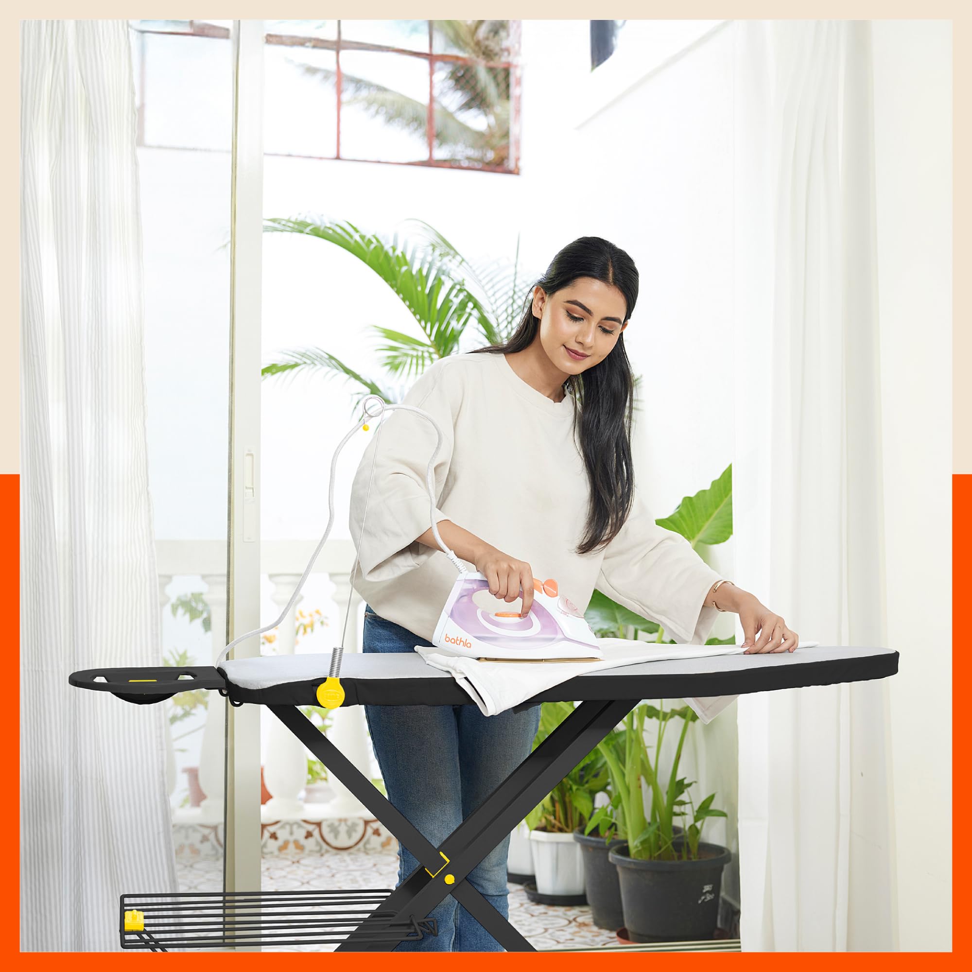 Bathla XPres Ace Ironing Board | Foldable & Height Adjustable | Table With Iron Holder & Wire Manager | Quick Pressing With Alu