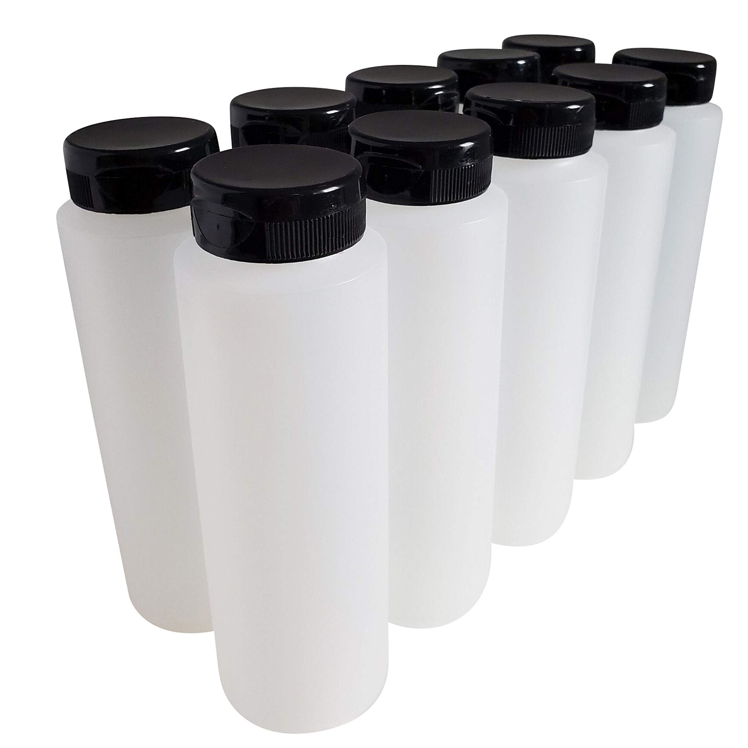 Kelkaa 8Oz Hdpe Plastic Squeeze Bottles With Wide Mouth Opening, Black Flip Top Caps For Condiments And Any Thick Liquid Product
