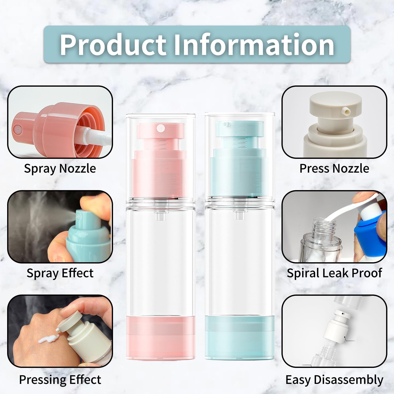 Sylavilla 30Ml 4-Pack Travel Bottles For Toiletry, Portable Refillable Sa/Pp Plastic Vacuum Cosmetic Containers