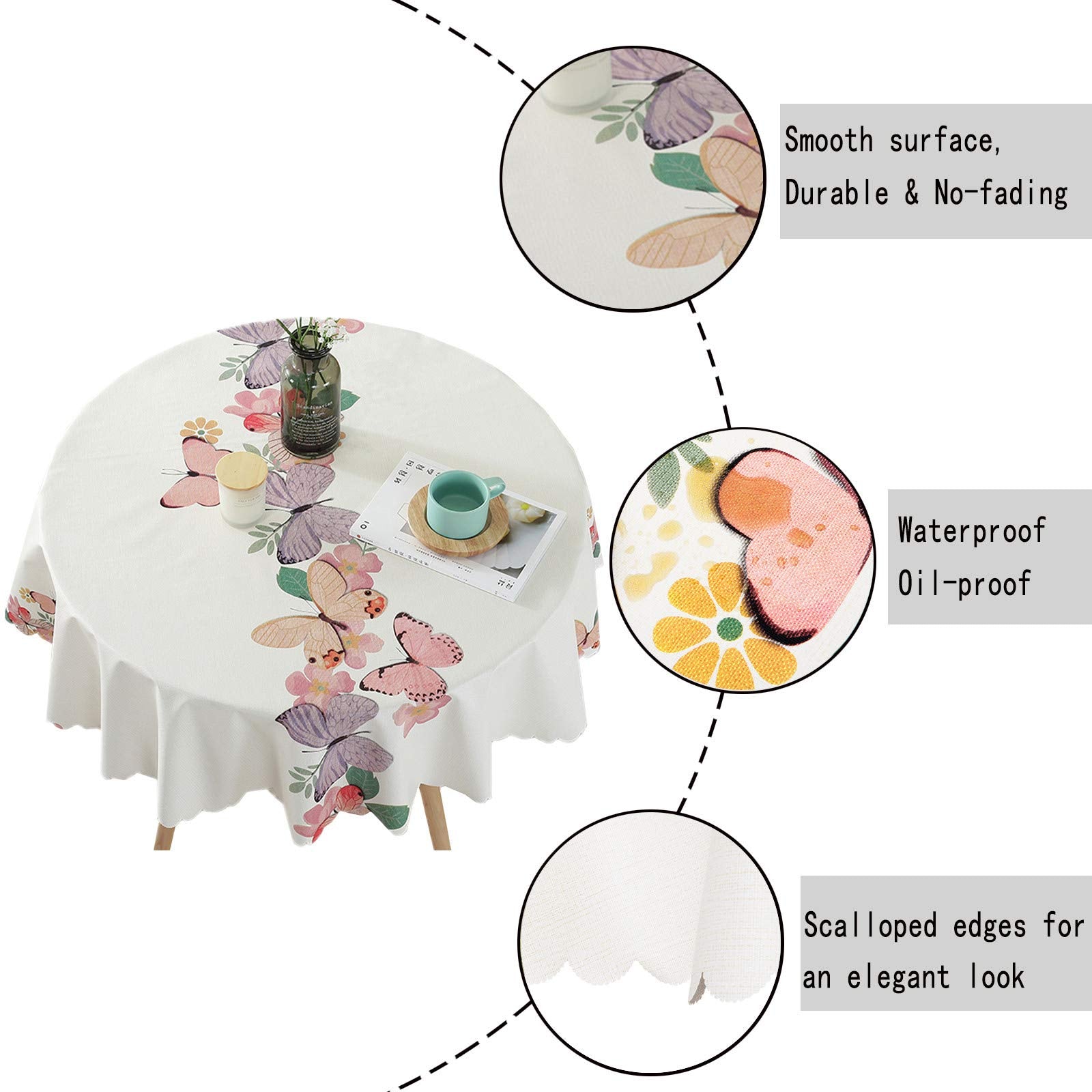 Bettery Vinyl Round Table Cover Wipe Clean Pvc Tablecloth Oil-Proof/Stain-Resistant, Round - 52 Inch