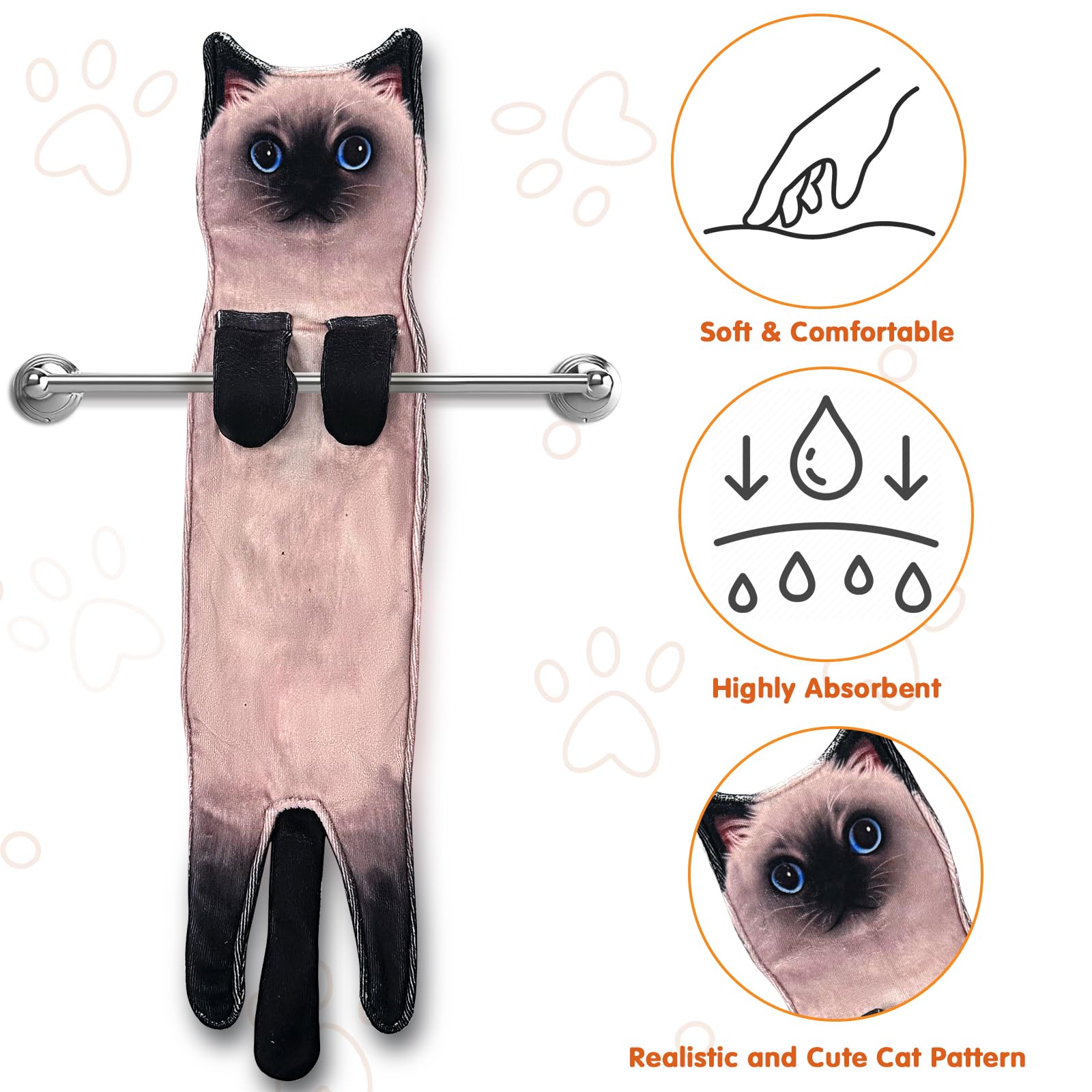 PAT JUUMG Cat Funny Hand Towels for Bathroom Kitchen Decorative Cat Towel  Cat Decor Hanging Face Towels Super Absorbent Soft  New Home Housewarming  for Cat Lovers/for Women(Siamese Cat)