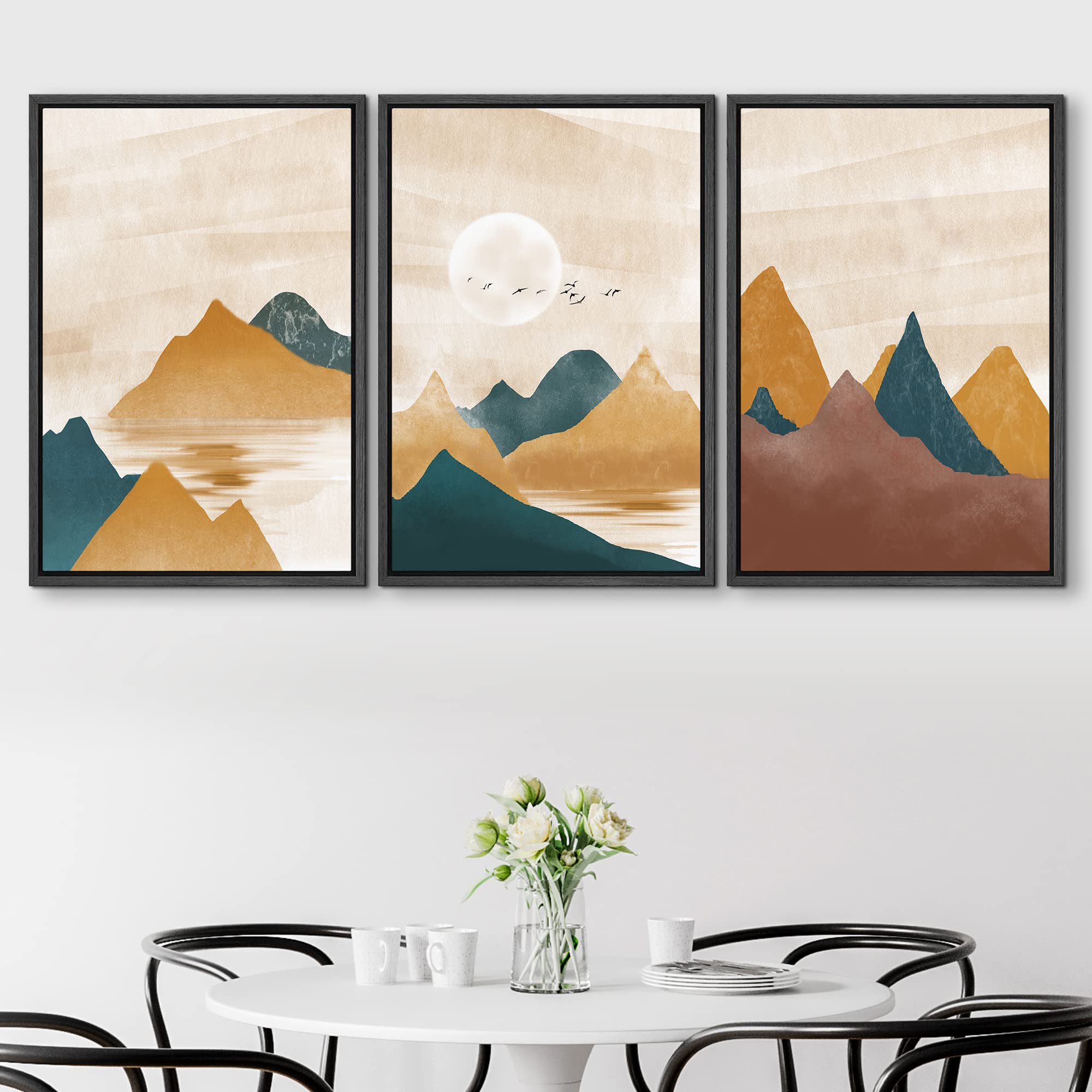 Signford Framed Canvas Print Wall Art Set Rustic Mountain Range Sunlight Sky Abstract Nature Digital Art Modern Art Decorative C