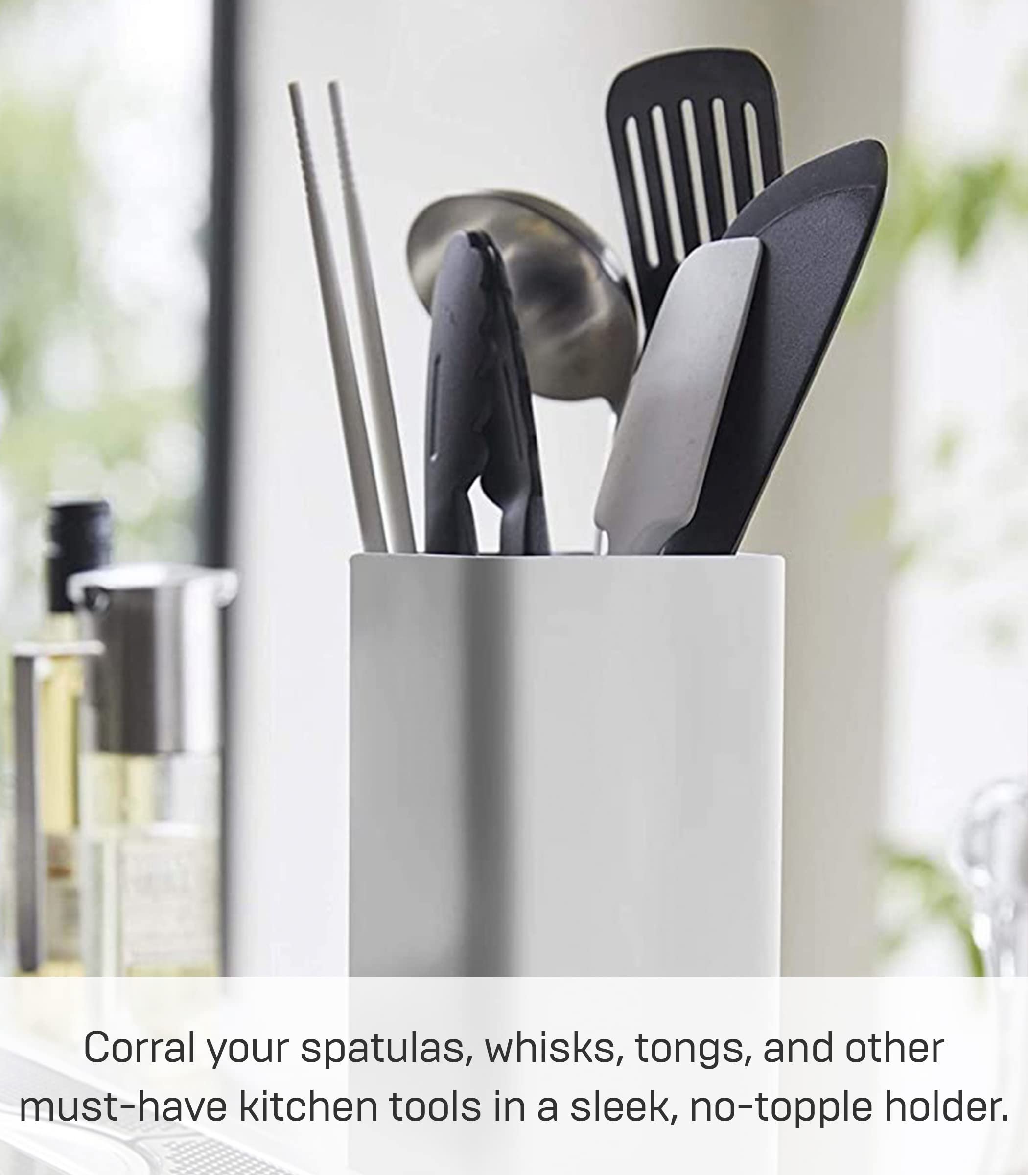 YAMAZAKI Kitchen Utensil Holder - Steel, One Size, White, Model 5183