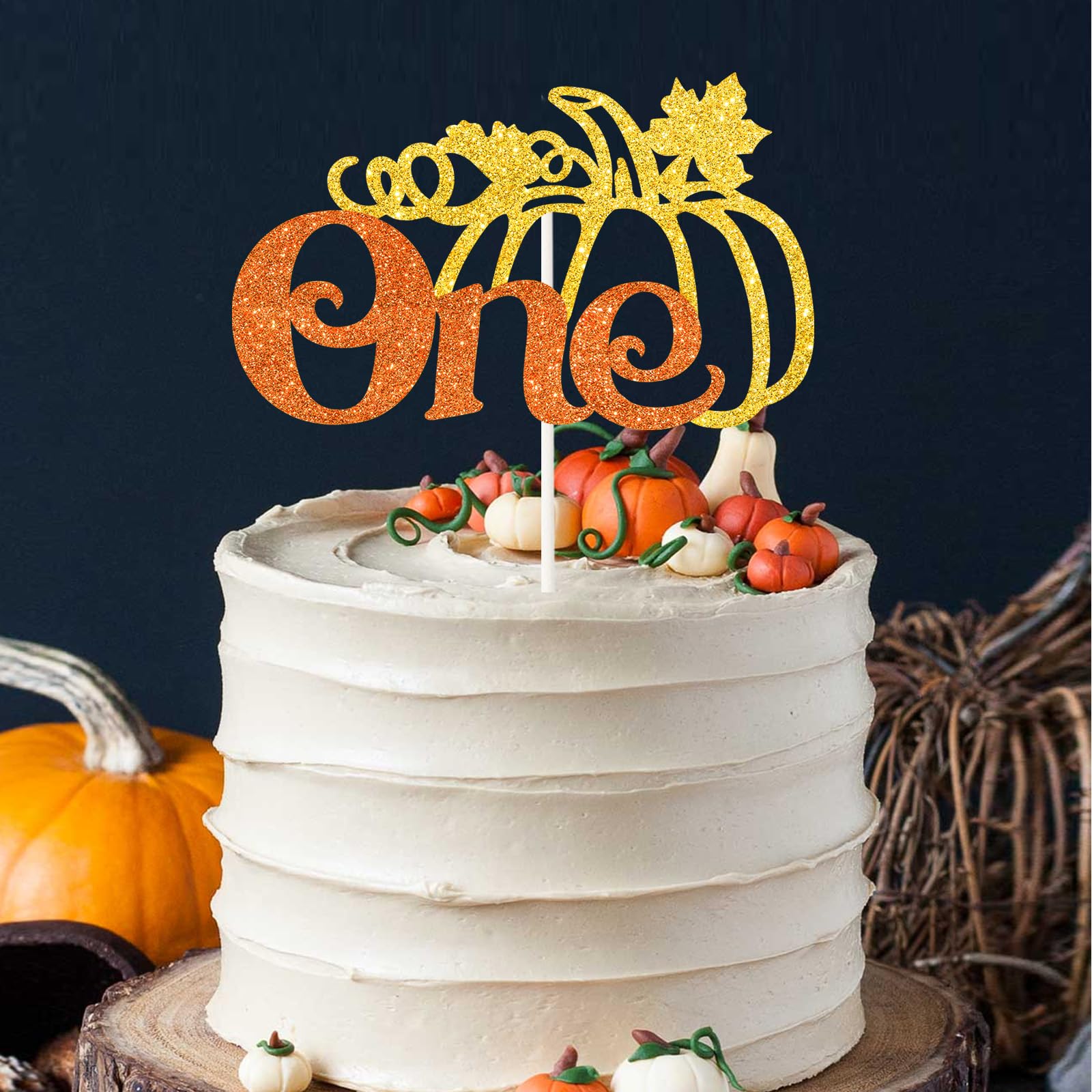 Pumpkin One Cake Topper - Fall Harvest Theme Pumpkin First Birthday Cake Decor - Autumn Baby Shower 1st Birthday Thanksgiving Pa