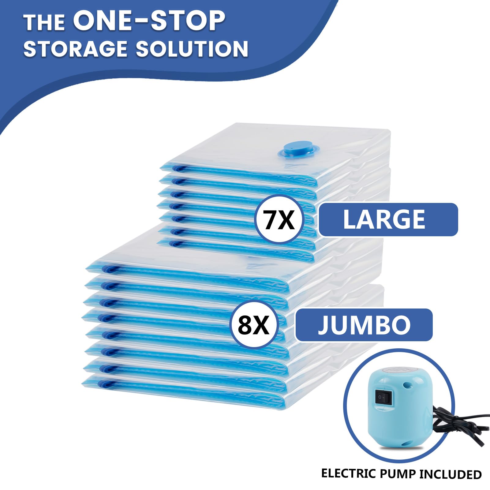 15 Pack Vacuum Storage Bags With Electric Pump, Space Saver Bags (8 Jumbo/7 Large) Compression For Comforters And Blankets, Seal