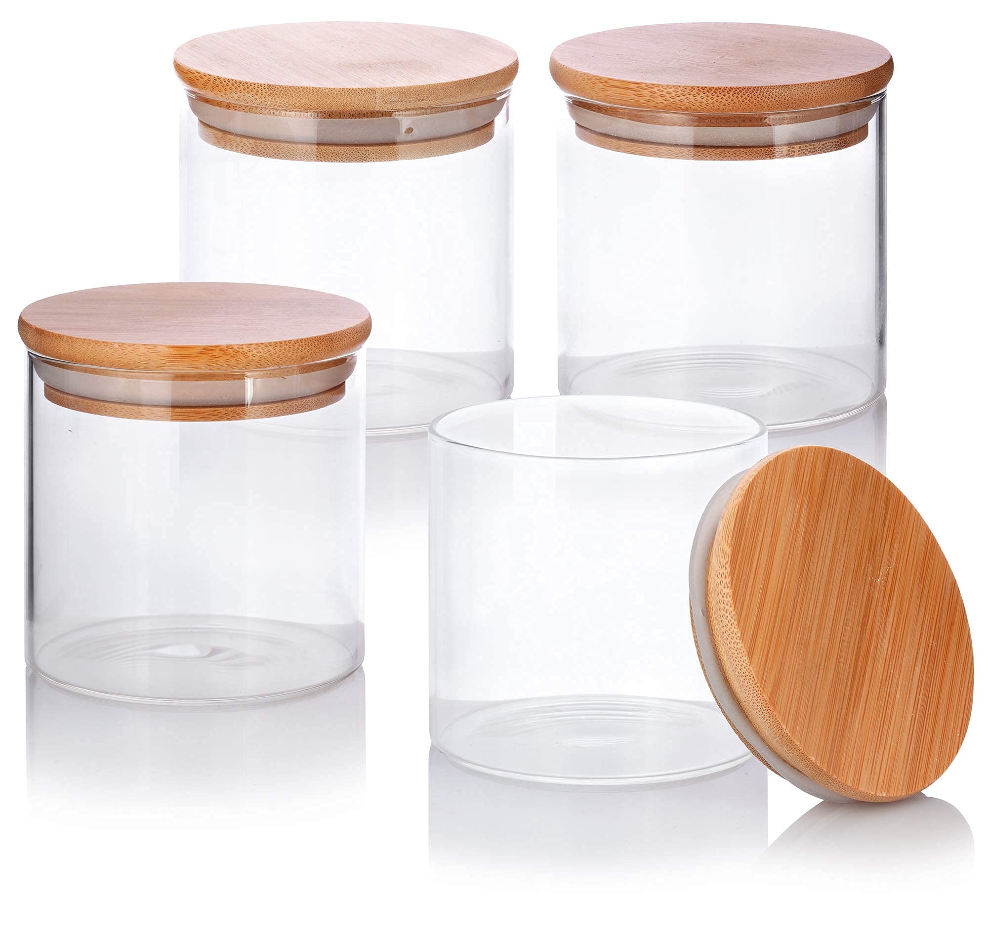 Juvitus 10 Oz Clear Glass Jar With Bamboo Silicone Sealed Lid (4 Pack)
