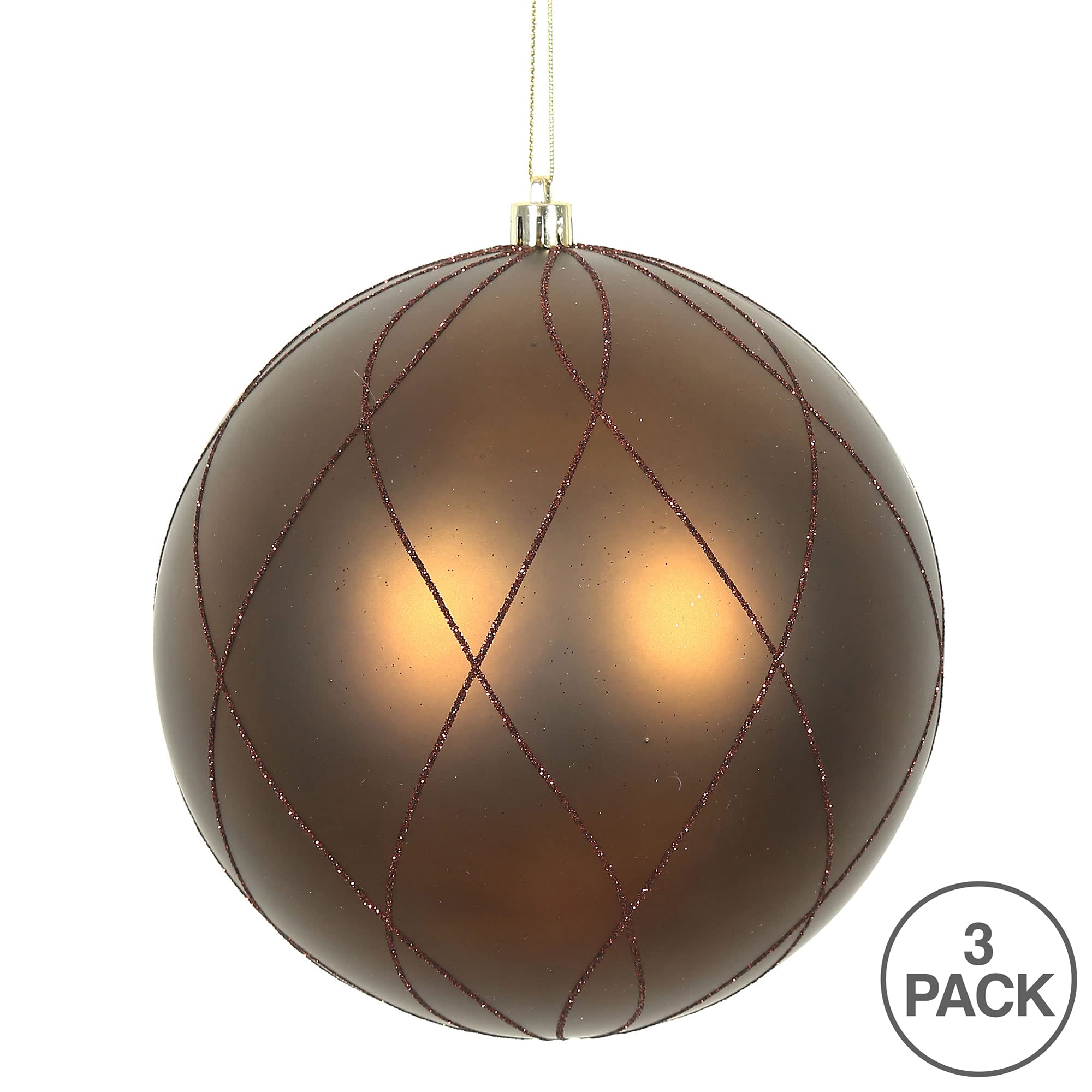 Vickerman 6 Mocha Matte and Glitter Swirl Ball Ornament, 3 per Box