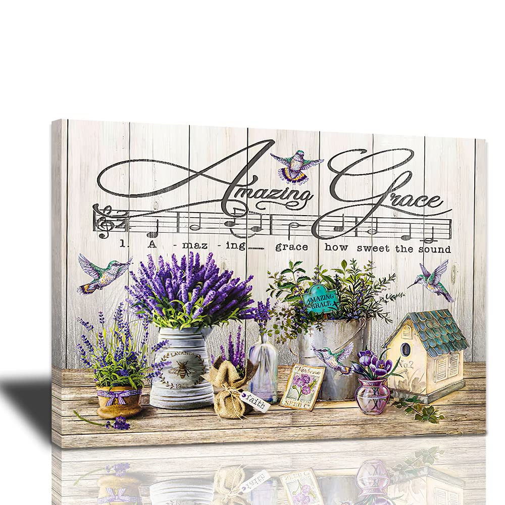 Purple Lavender Bathroom Wall Art Farmhouse Amazing Grace Hummingbird Pictures Wall Decor Christian Faith Inspirational Quotes C