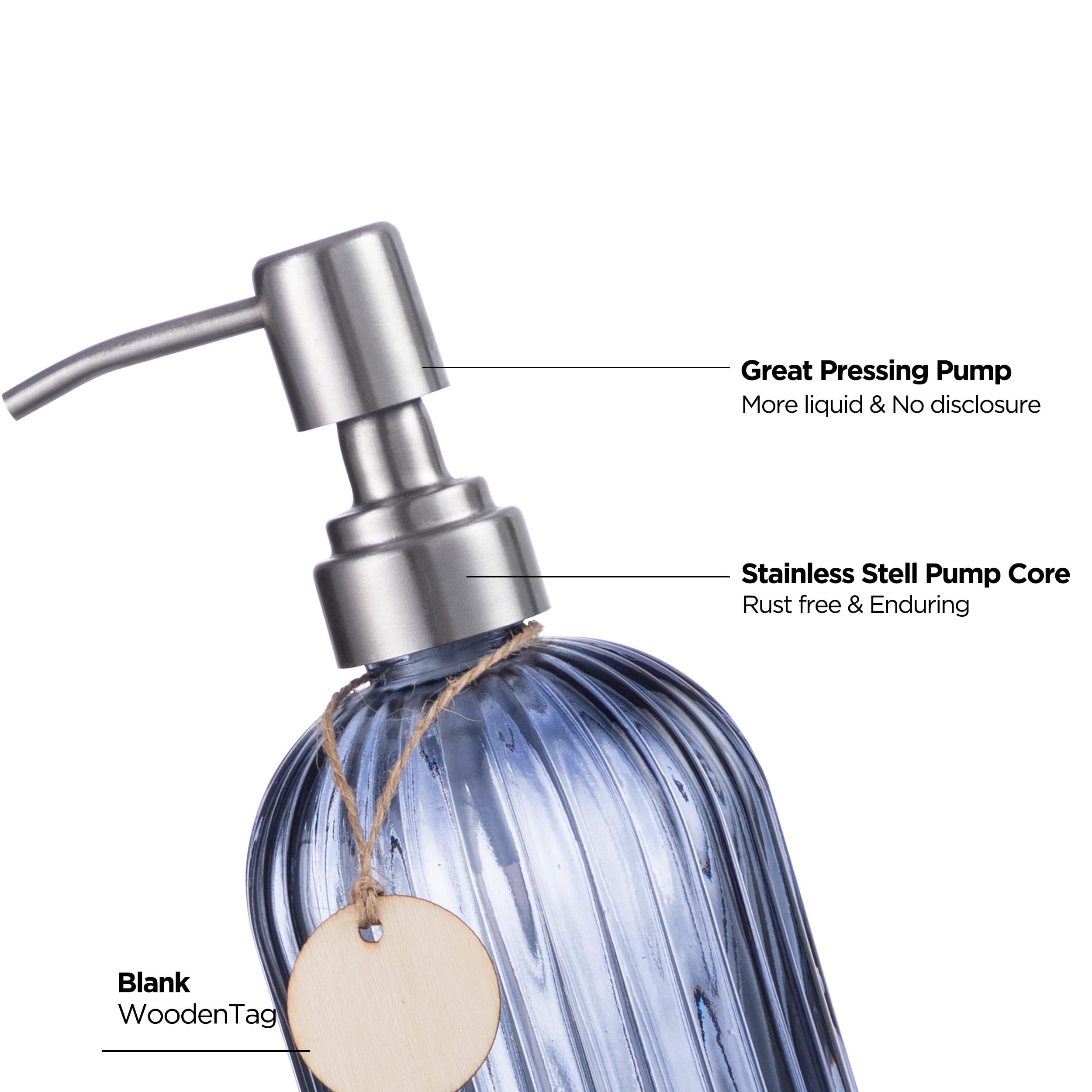 Hblife 16 Oz Soap Dispenser With 304 Rustproof Stainless Steel Pump,Vertical Stripe Kitchen Bathroom Soap Dispenser,Refillable L