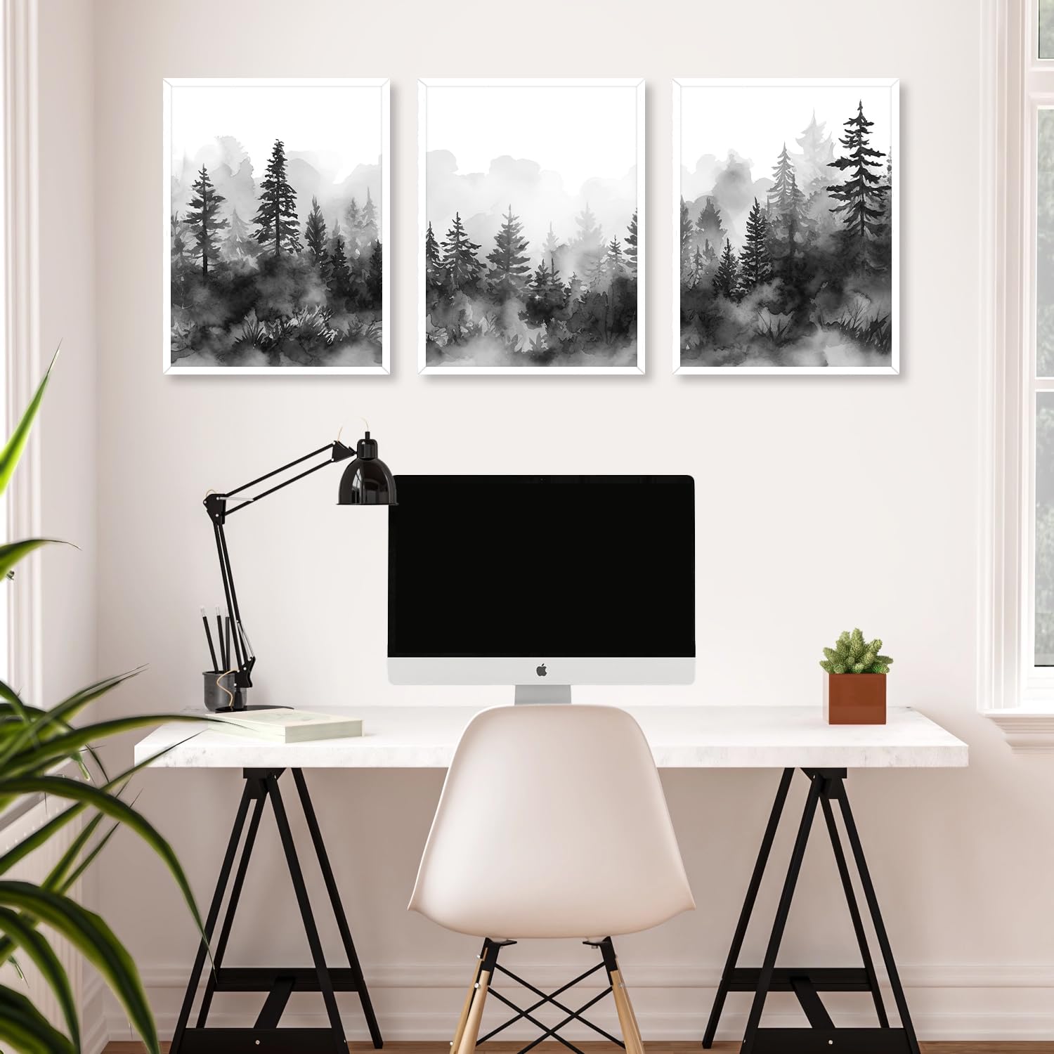 Dazzlewall Misty Forest Mountain Wall Decor Poster Black White Forest Landscape Wall Poster For Bedroom Living Room Decor 12X16