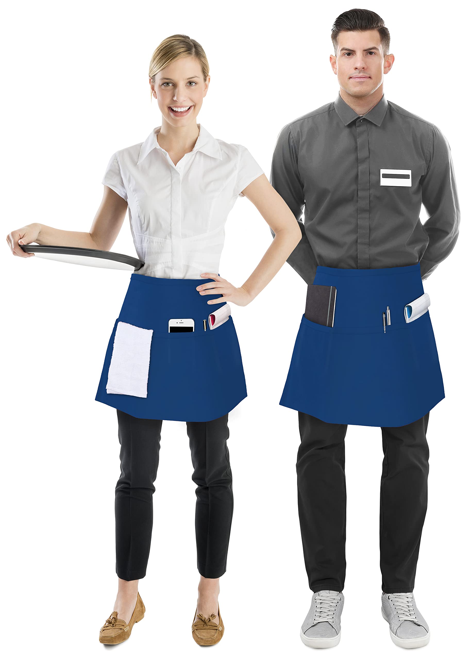 Utopia Wear 3 Pockets Waist Apron [Pack Of 12], Server Waitress Short Apron For Women Men, Kitchen, Restaurant And Crafting (Blu