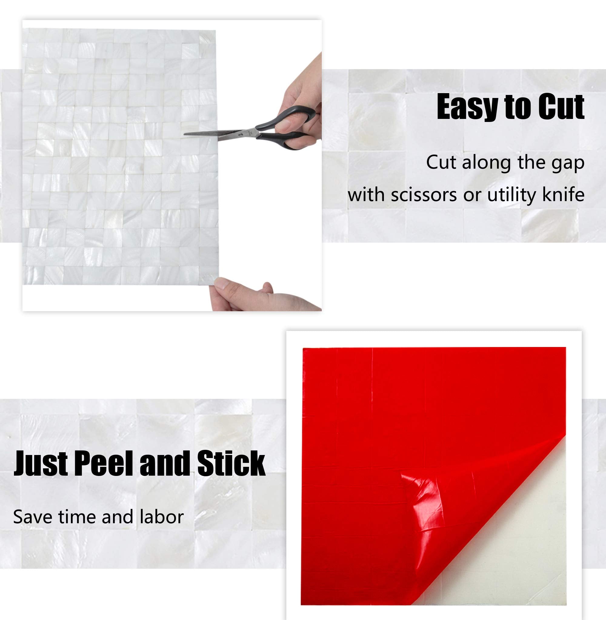 KASARO Wall Stickers Peel and Stick Mosaic Shell Backsplash Sticker for Bedroom and Bathroom Mother of Pearl (1  White)