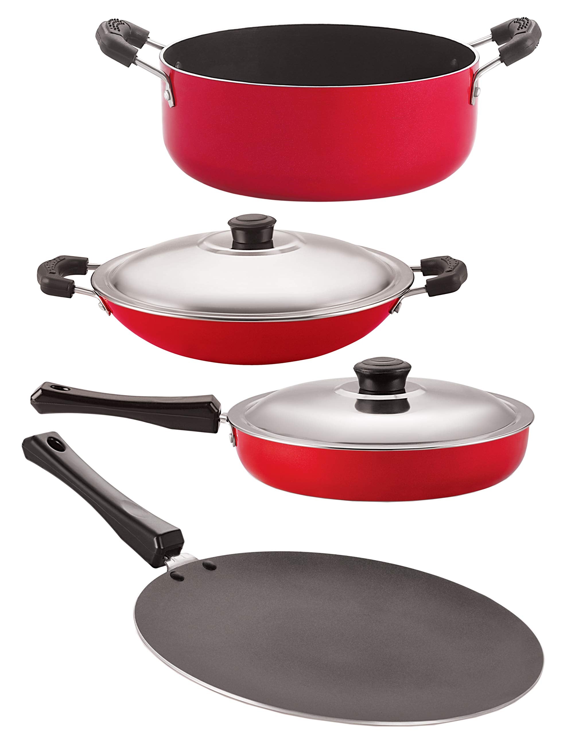 Nirlon Nonstick Aluminium Cookware Gift Set, Red (Ct11_Fp13_Ac_Cs24)