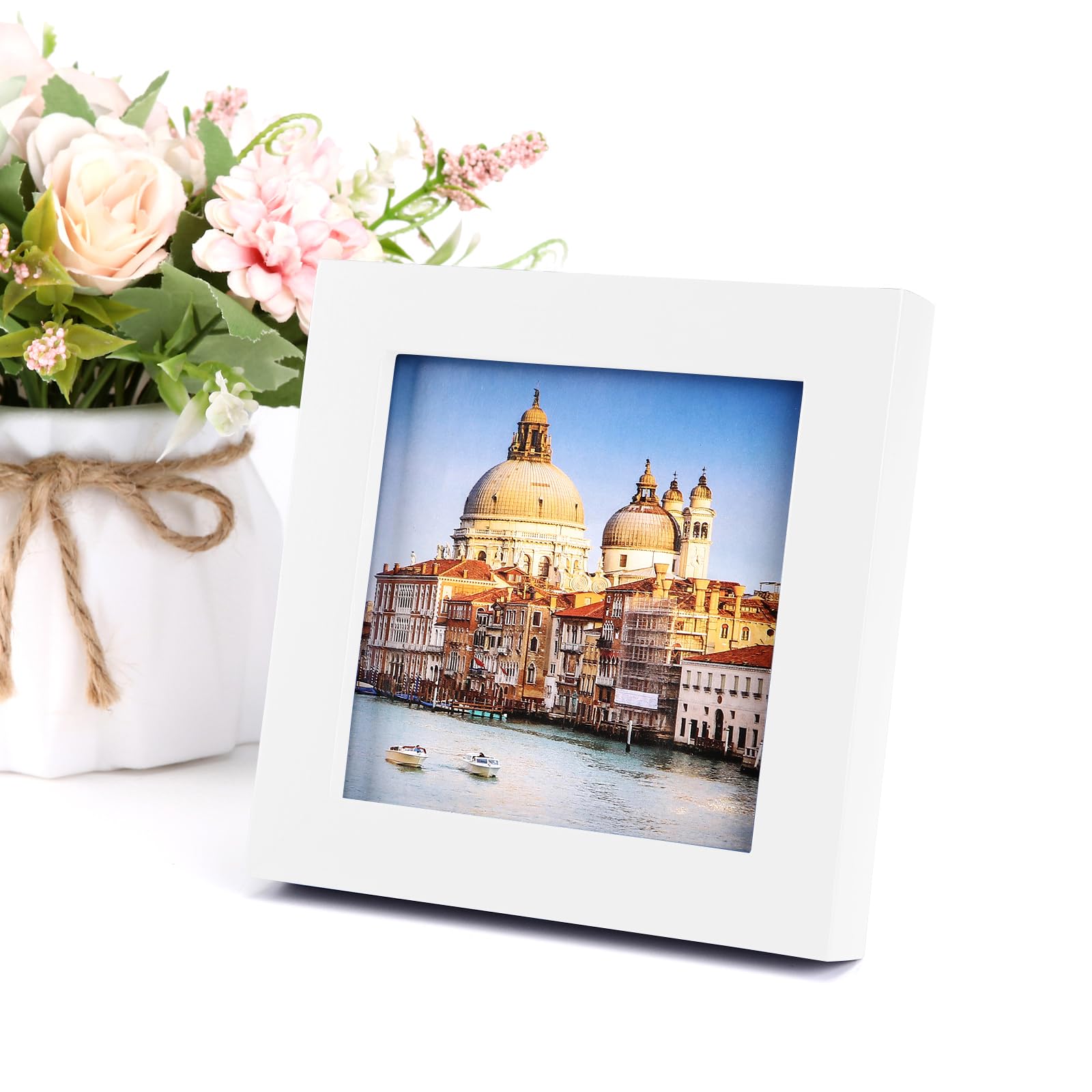 wyooxoo 4x4 Picture Frames Set of 2 Solid Wood Photo Frames Colorful Frame with HD Plexiglass, Wall or Tabletop Display, White