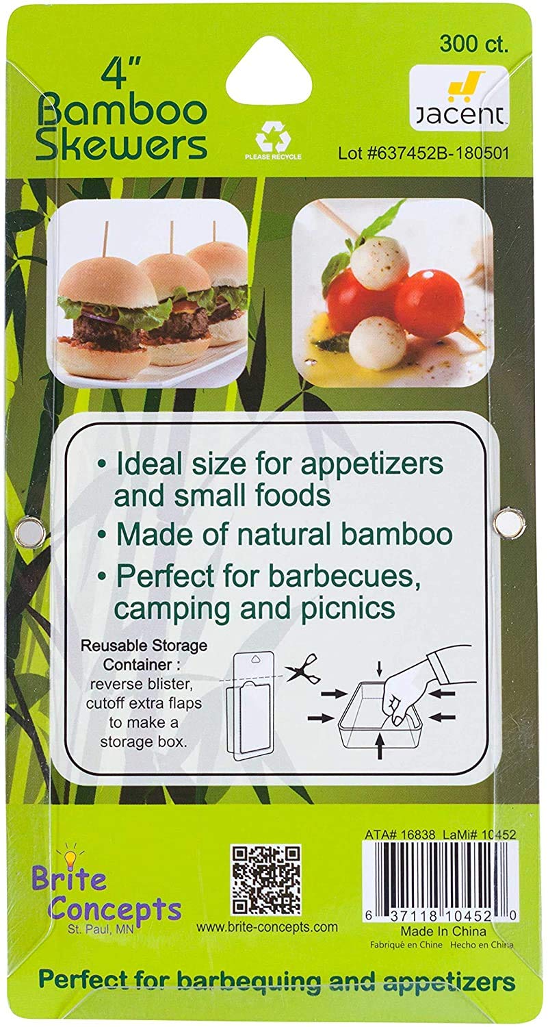 Jacent 4 Inch Appetizer Bamboo Skewers (300 count per pack): 3 Packs