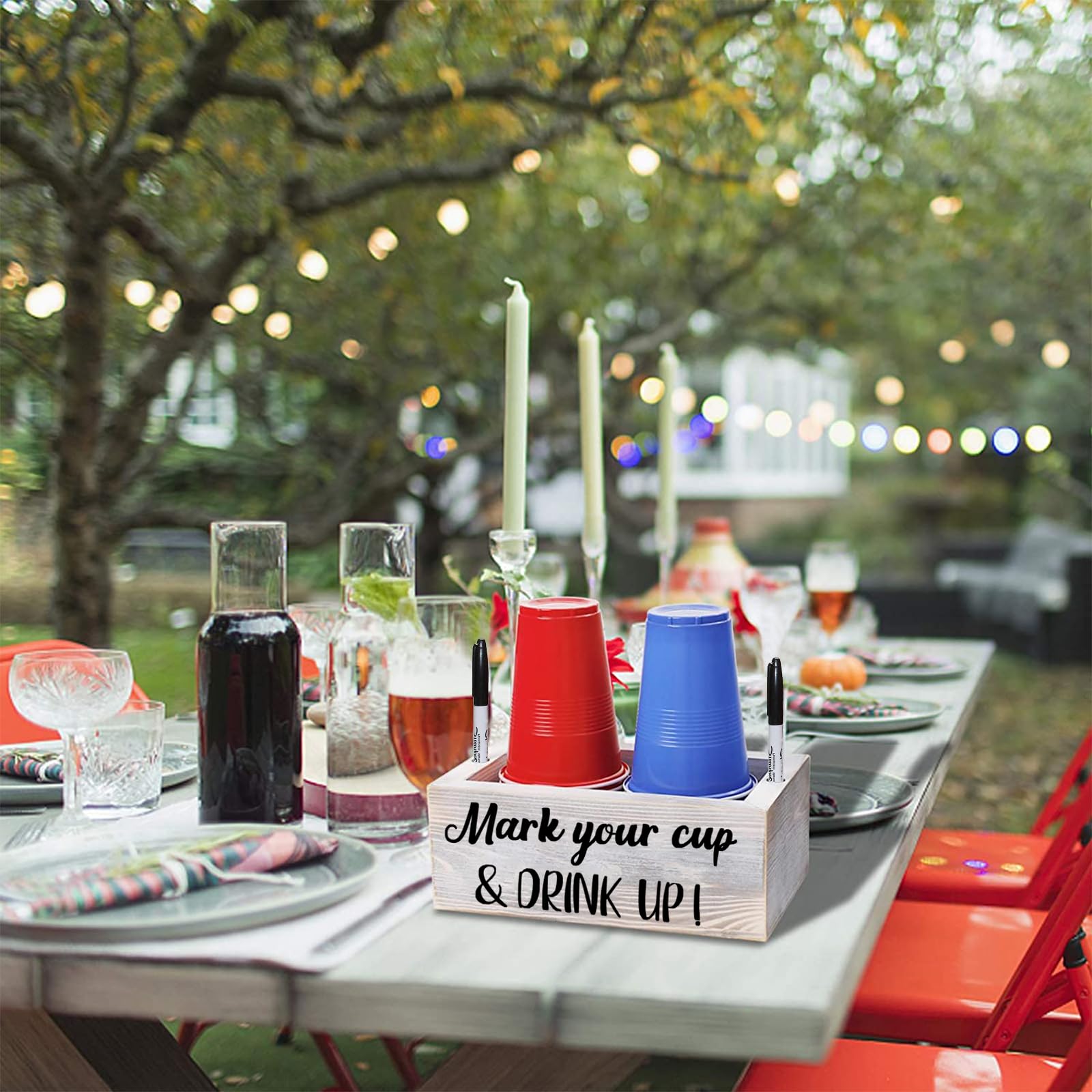 Double Disposable Cup Holder With Marker Slot Wooden Mark Your Cup And Drink Up 2 Sides Designs Drink Dispensers For Parties Far