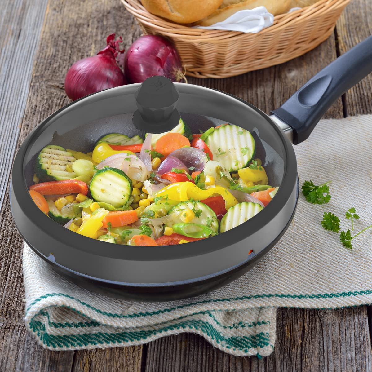 Microwave Glass Cover Splatter Guard Lid With Anti-Scald Silicone Handles And Vented Edge For Food Pot Plate Cover 10.5 Inch Bla