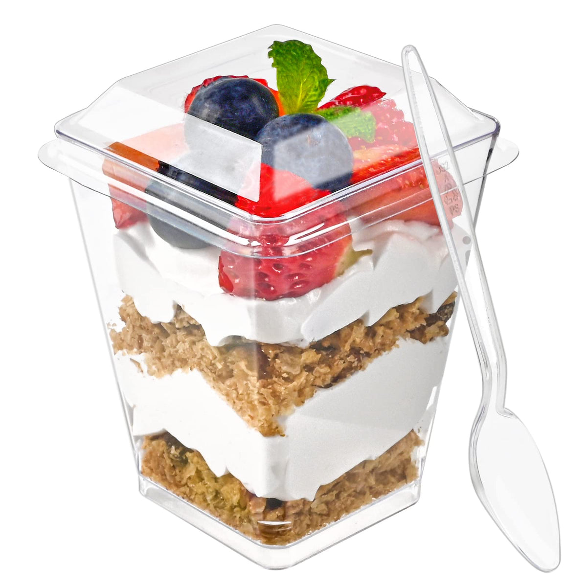 Zezzxu 50 Pack 5 Oz Plastic Dessert Cups With Lids And Spoons, Banana Pudding Cups With Lids Mini Dessert Shooters For Party Ind