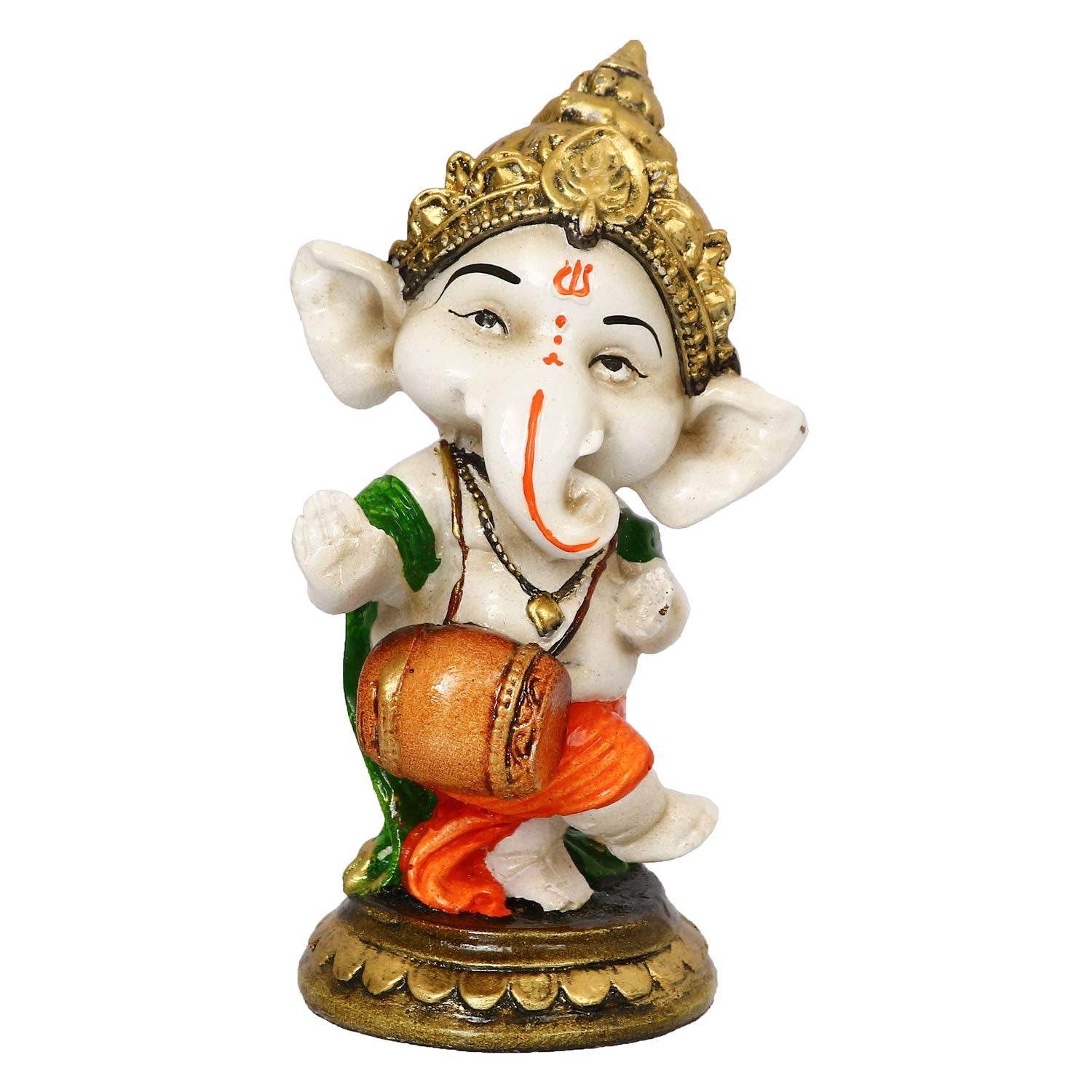 Ecraftindia Handcrafted Polyresin Lord Ganesha Idol Playing Dholak Musical Instrument Decorative Showpiece Ideal For Home, Offic