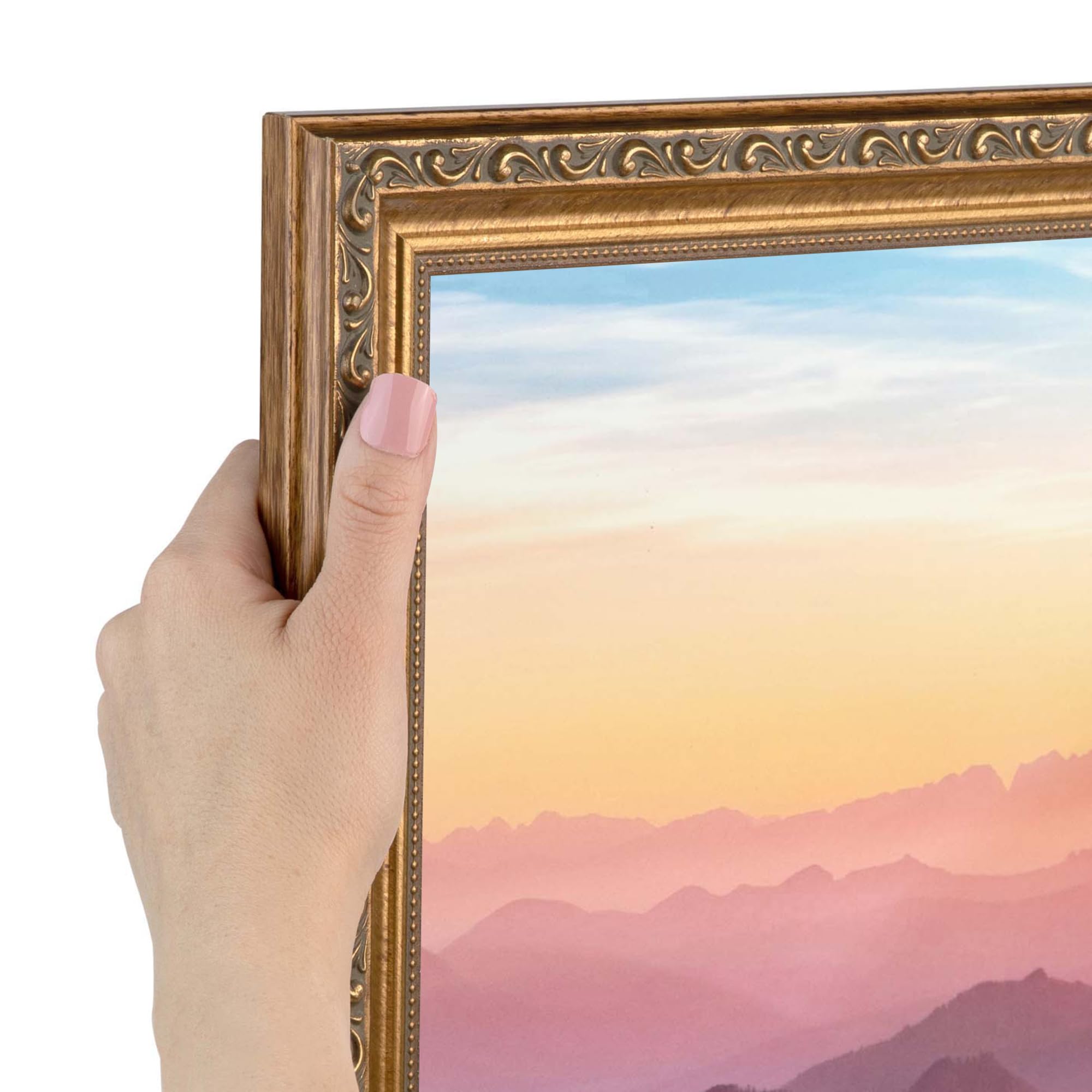 ArtToFrames 24x30 inch Dark Gold with Beads Wood Picture Frame, WOMD6301-24x30