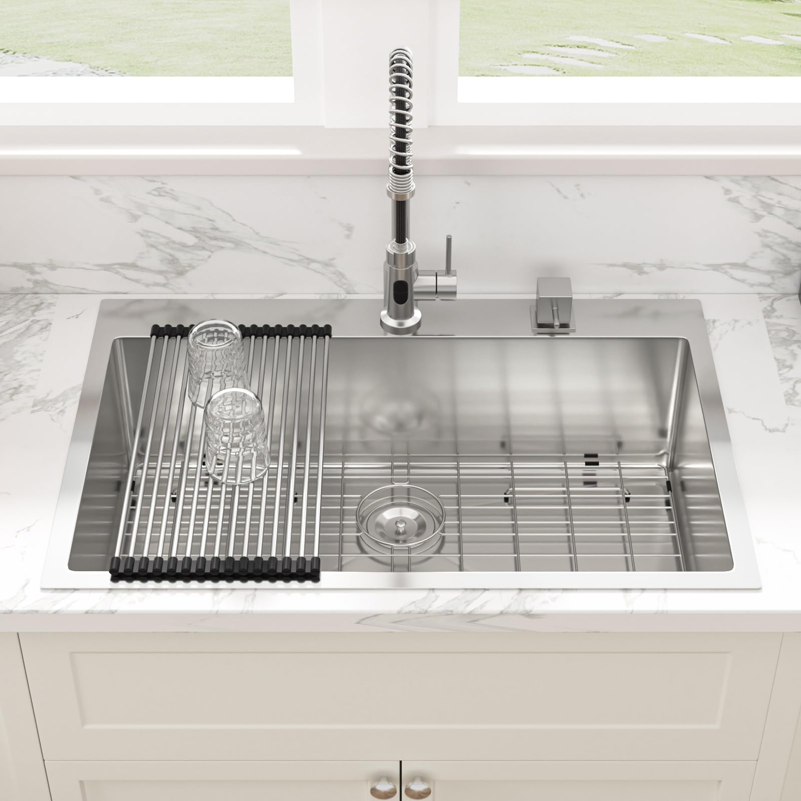 Sarlai 33 Kitchen Sink Drop In - 33 X 22 Inch Kitchen Sink Drop In Stainless Steel Topmount 16 Gauge Deep Single Bowl Above Coun