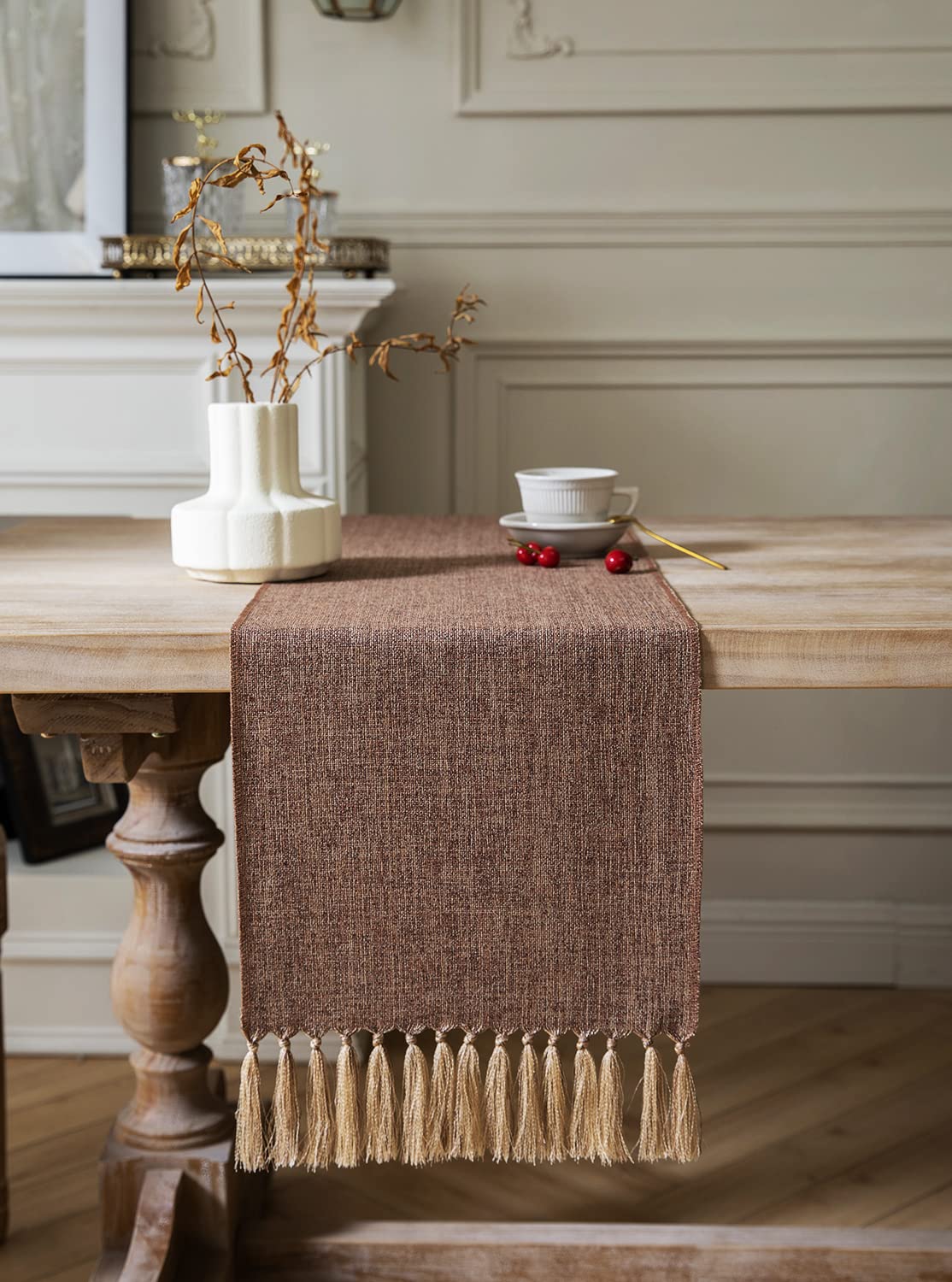 Zeemart Brown Table Runners 72 Inches Long, Burlap Linen Style Rustic Farmhouse Table Runner, Boho Woven Dining Table Runner, 13