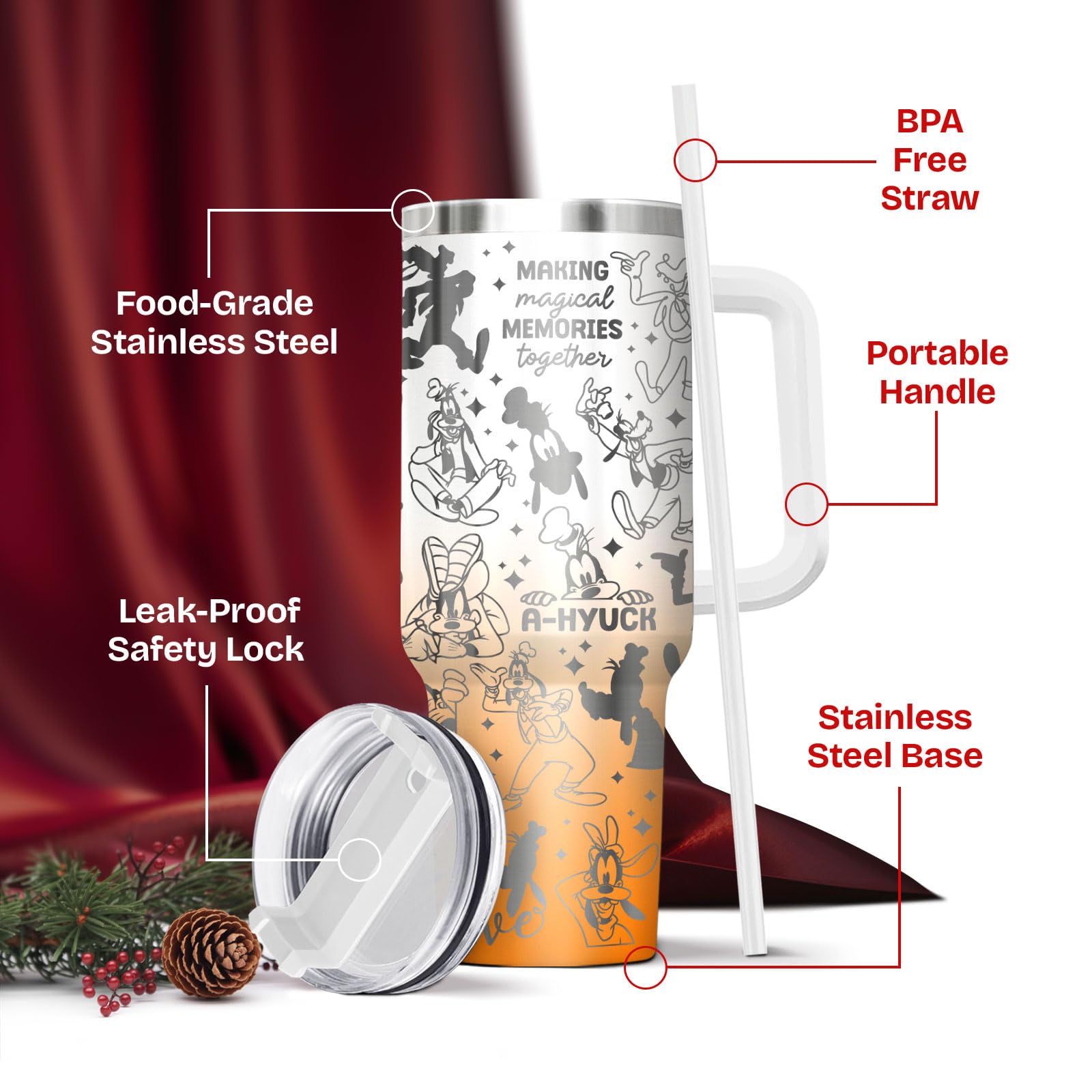 GEPOSTORE 40oz Cartoon Tumbler with Handle and Straw - Funny Animated Travel Mug - Cute Stainless Steel Cup - Magical Gift for H