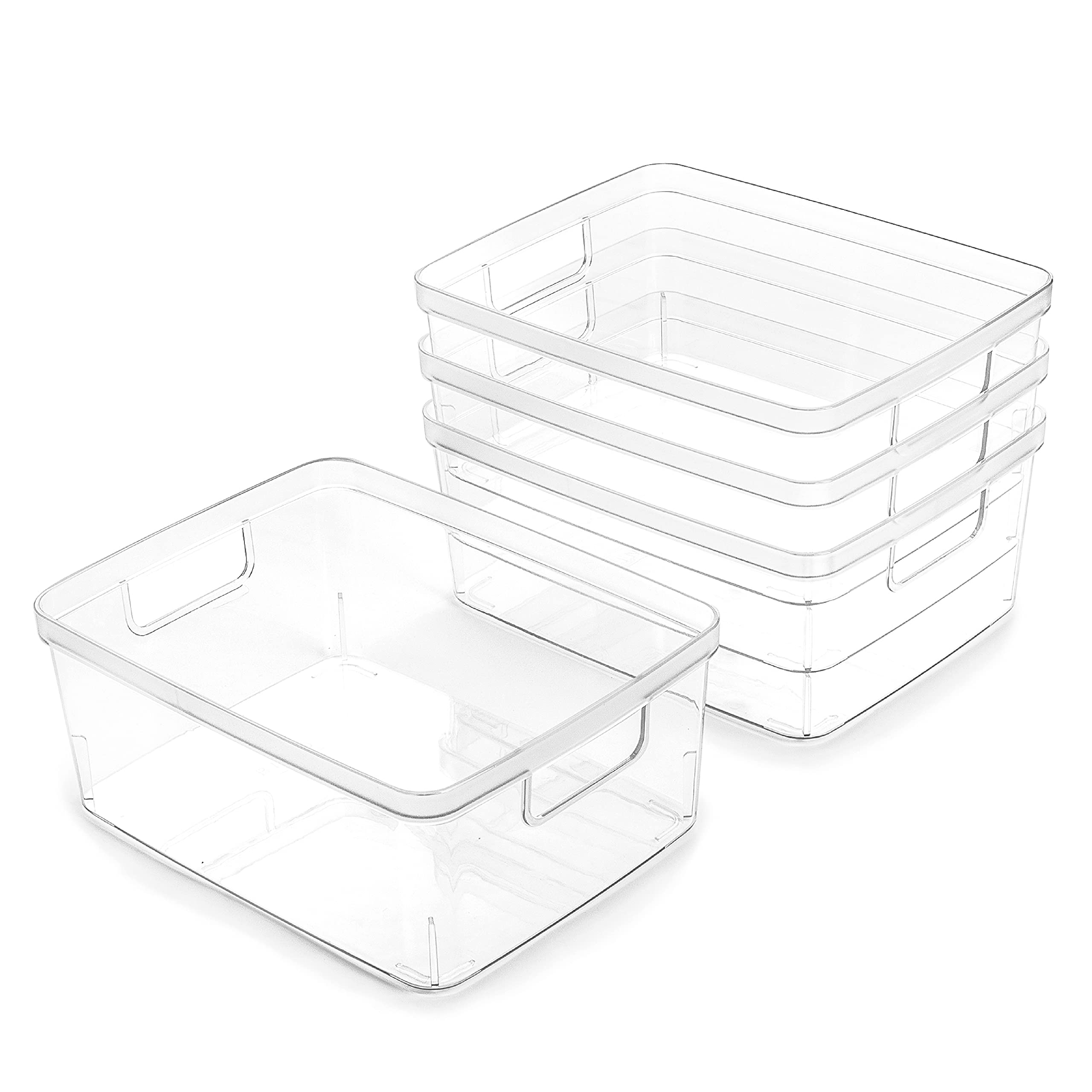 BINO Plastic Storage Containers, Small - 4 Pack THE LUCID COLLECTION, Multi-Use Organizer Bins Built-In Handles BPA-Free Clear, 