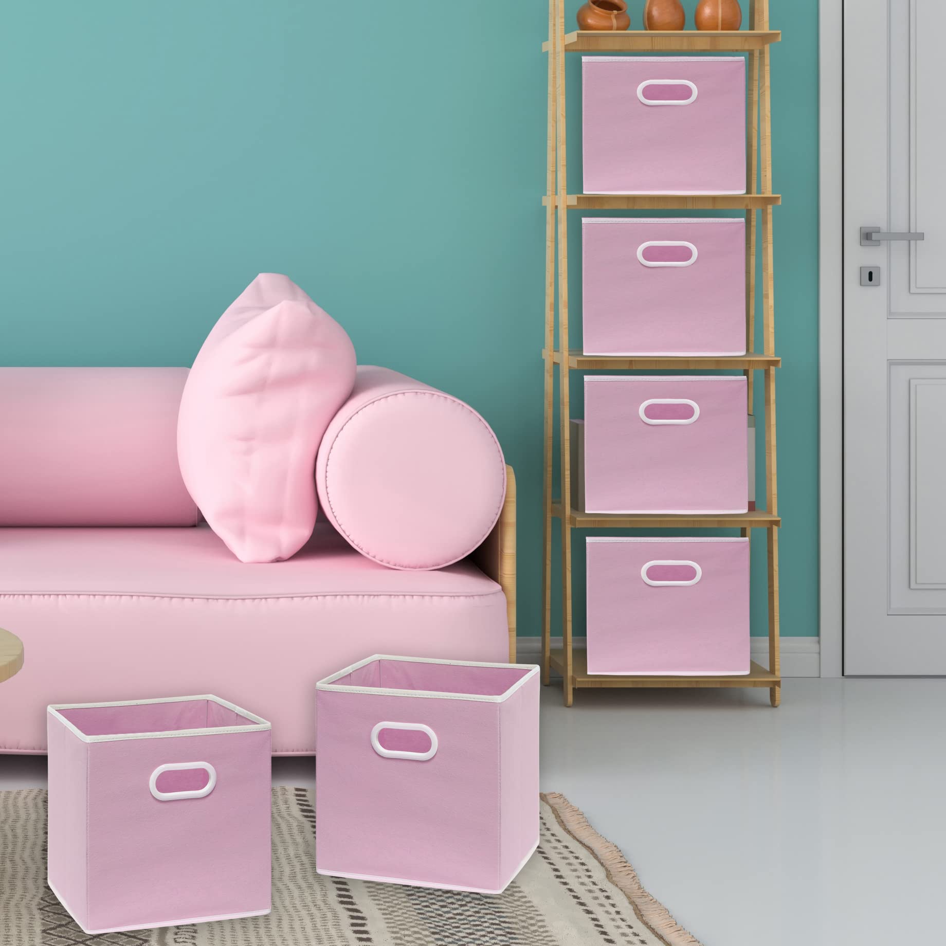 Simple Houseware Cube Baskets With Handles, Pink - 6 Pack