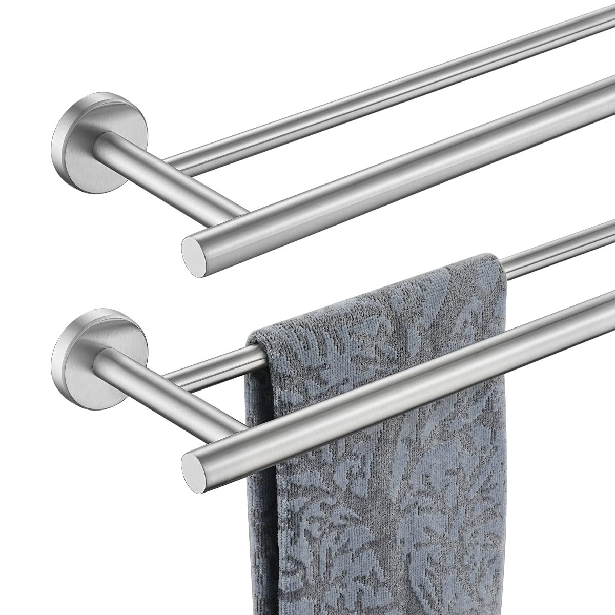 Jqk Double Bath Towel Bar, 18 Inch 304 Stainless Steel Thicken 0.8Mm Towel Rack Bathroom, Towel Holder Brushed Finished Wall Mou