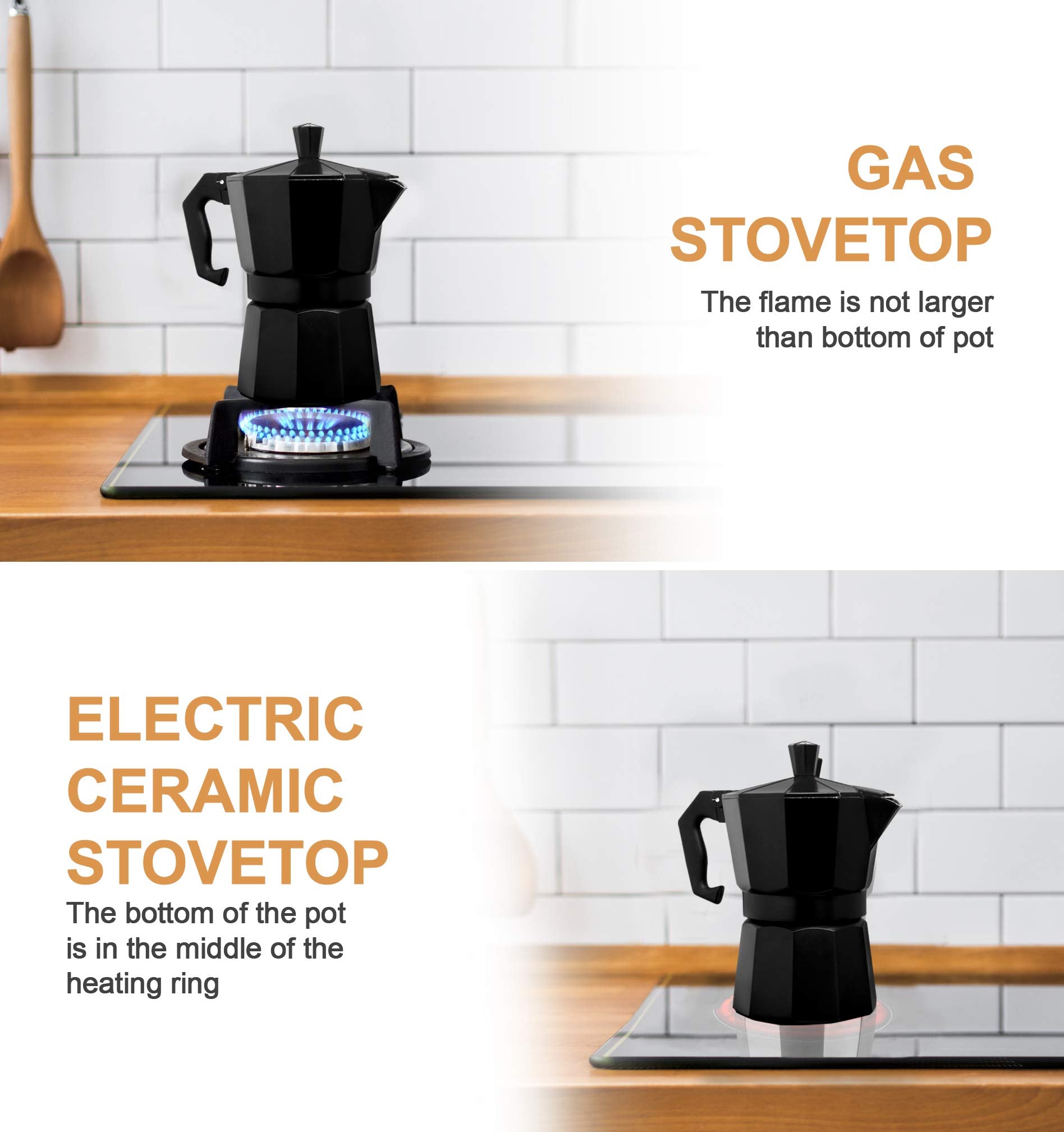 Mixpresso Aluminum Moka Stove Coffee Maker, Moka Pot Coffee Maker For Gas, Electric Stove Top, Classic Italian Coffee Maker, Bla