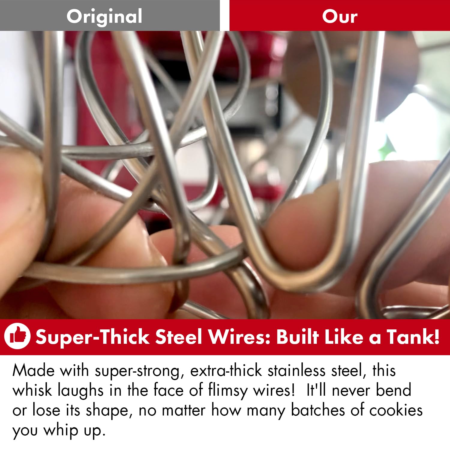 qAp Heavy Duty Whisk Attachment for KitchenAid Mini Mixers, Extra Thick Stainless Steel, Model WW3, Silver, Dishwasher Safe