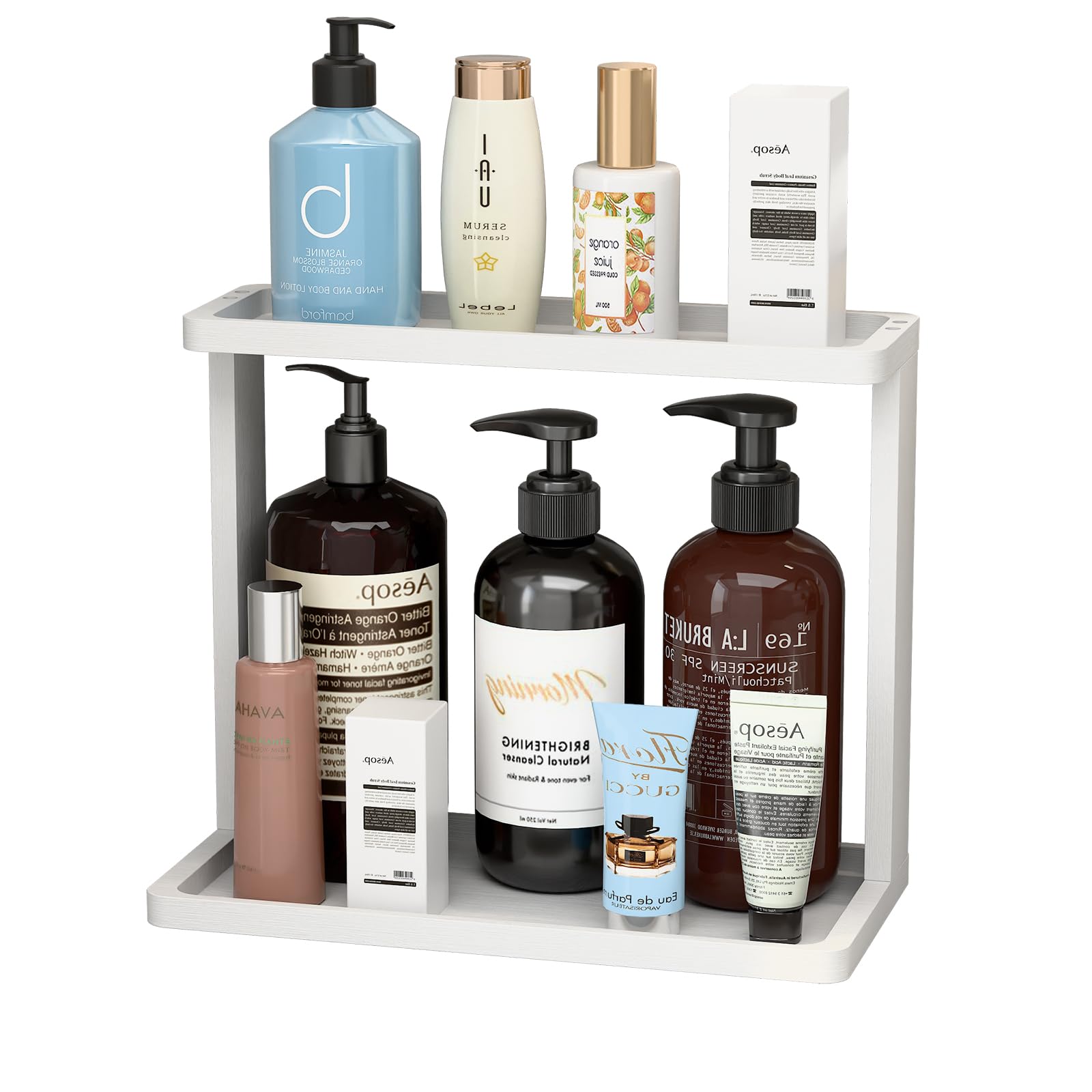 PEKER Bamboo Bathroom Organizer Countertop - Small Vanity Storage Shelf for Makeup, Perfume, Skincare - Natural Cosmetics Displa