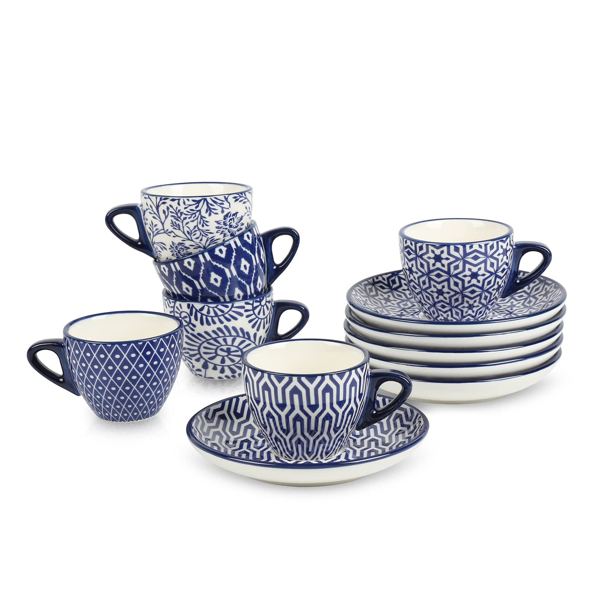 Selamica Ceramic 2 Oz Espresso Cups, Small Expresso Coffee Cup Set With Saucers, Porcelain Mini Demitasse Cups For Latte Mocha T