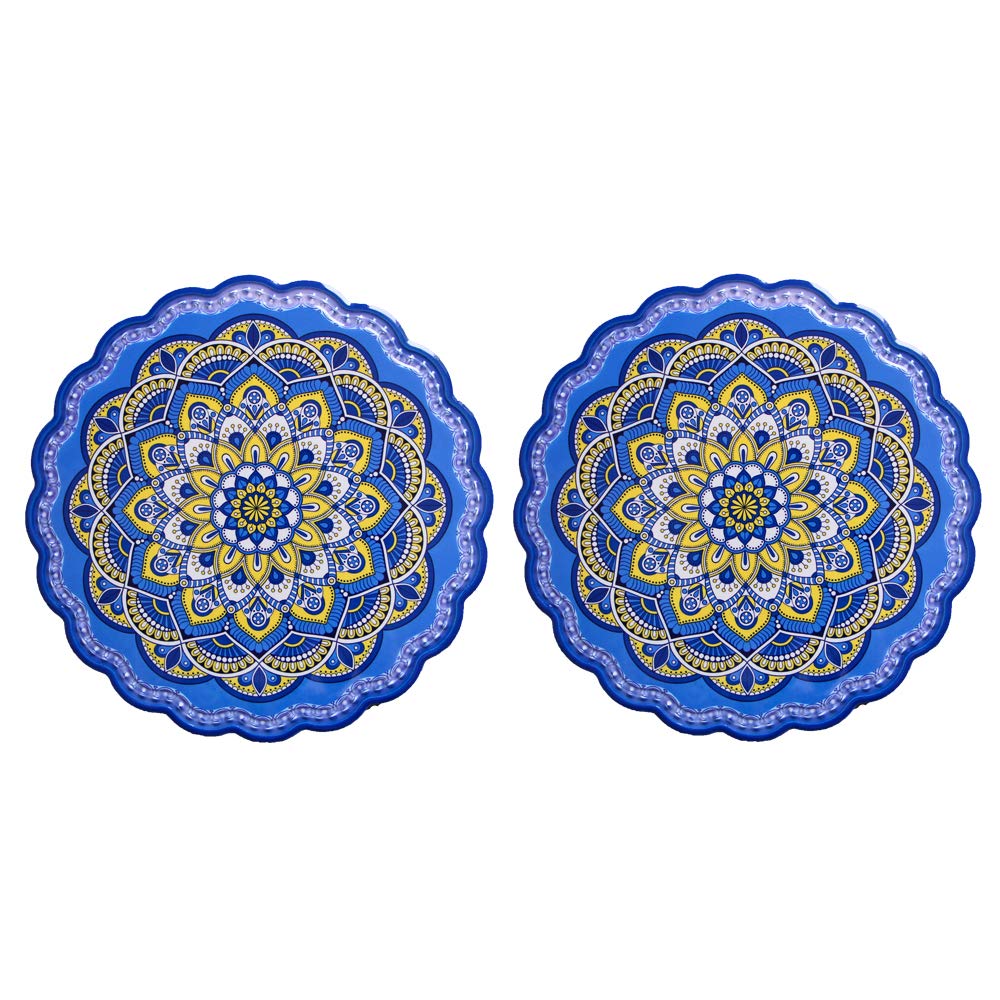 Arly Wipeable Hardboard Blue Trivets Mat For Heat Pot, Decor Cork Backed Insulation Pads With Mandala Style,Round 7.7 Inch Set O