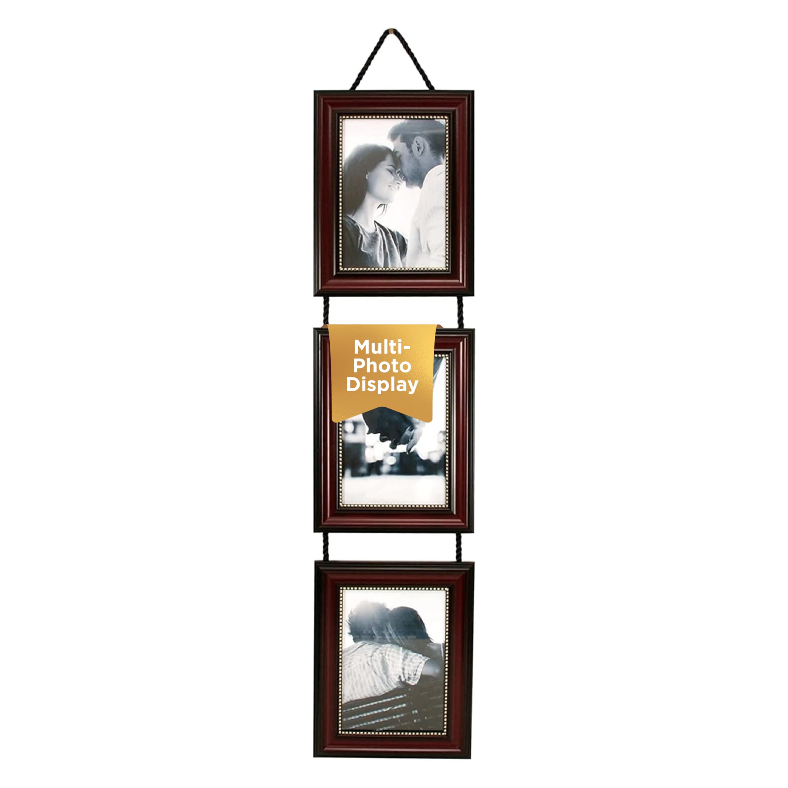 Kiera Grace Lucy Collage Frame, Holds 3 Vertical 5 x 7 Photos, Wall Mount Picture Frame with Hanging Rope, 7.25 x 9.25, Dark Bro