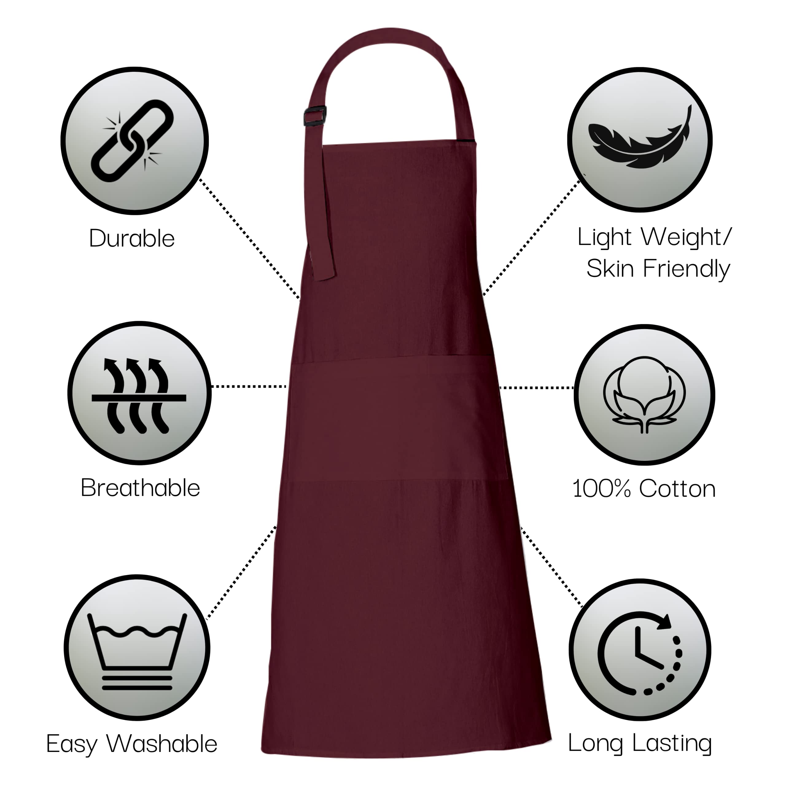 Rajrang Chef Apron For Women Men With Pockets Cotton Kitchen Cooking Long Plain Aprons Tawny Port 35X27 Inches, Pack Of 2