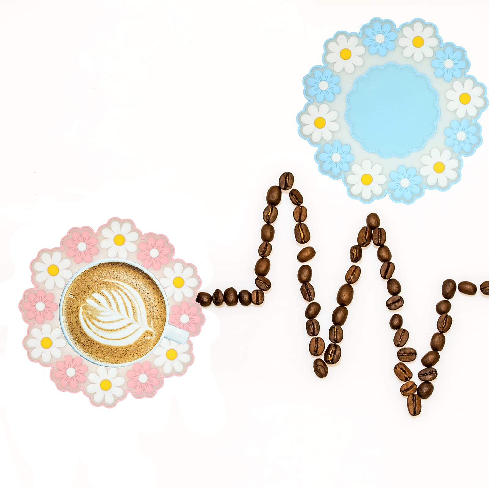 Coasters For Drinks, Cute Coaster For Coffee Table Set Of 4 Non-Slip Pvc Silicone Coasters For Tabletop Protection, Daisy Flower