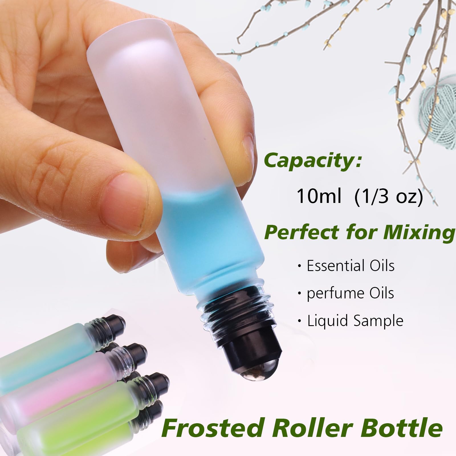 Matifaner 8 Pack Essential Oil Roller Bottles With Scale, Frosted Glass Roller Balls For Essential Oils, 10Ml Empty Rollerball B