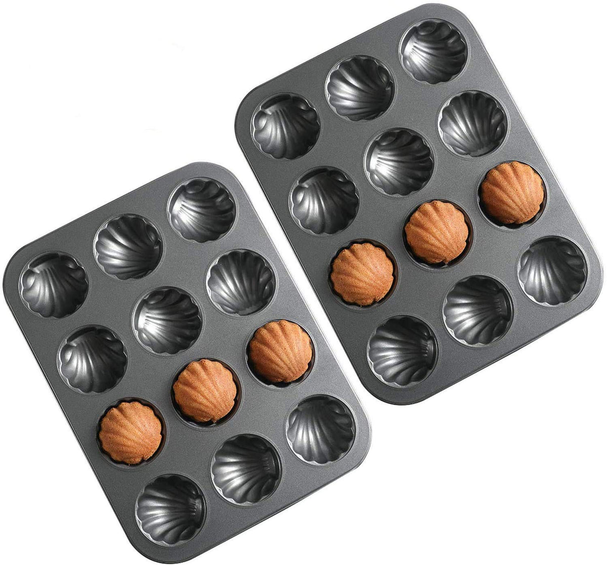 Mold Cake Pan For Madeleine, Zeeneek 12-Cavity Non-Stick Spherical Shell Madeline Bakeware For Oven Baking - 2 Pack