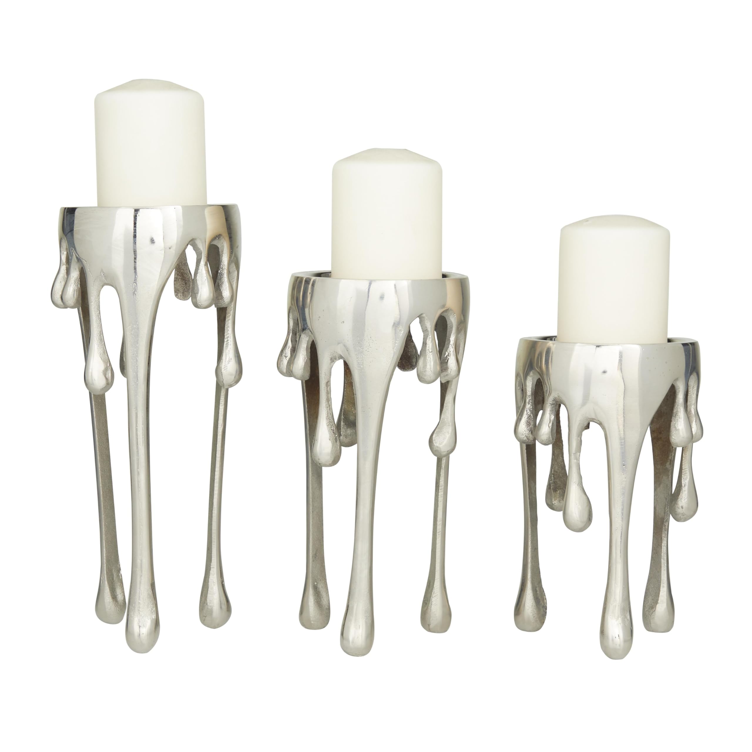 CosmoLiving by Cosmopolitan Aluminum Metal Abstract Decorative Candle Holder Melting Drip Candle Stand, Set of 3 Candlestick Hol