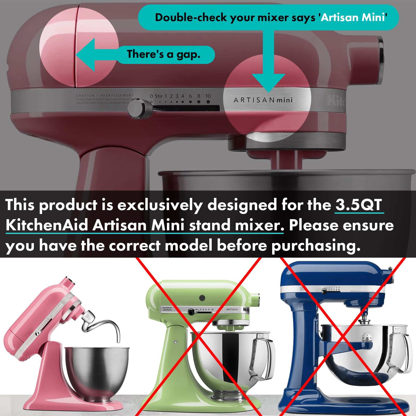 qAp Heavy Duty Whisk Attachment for KitchenAid Mini Mixers, Extra Thick Stainless Steel, Model WW3, Silver, Dishwasher Safe