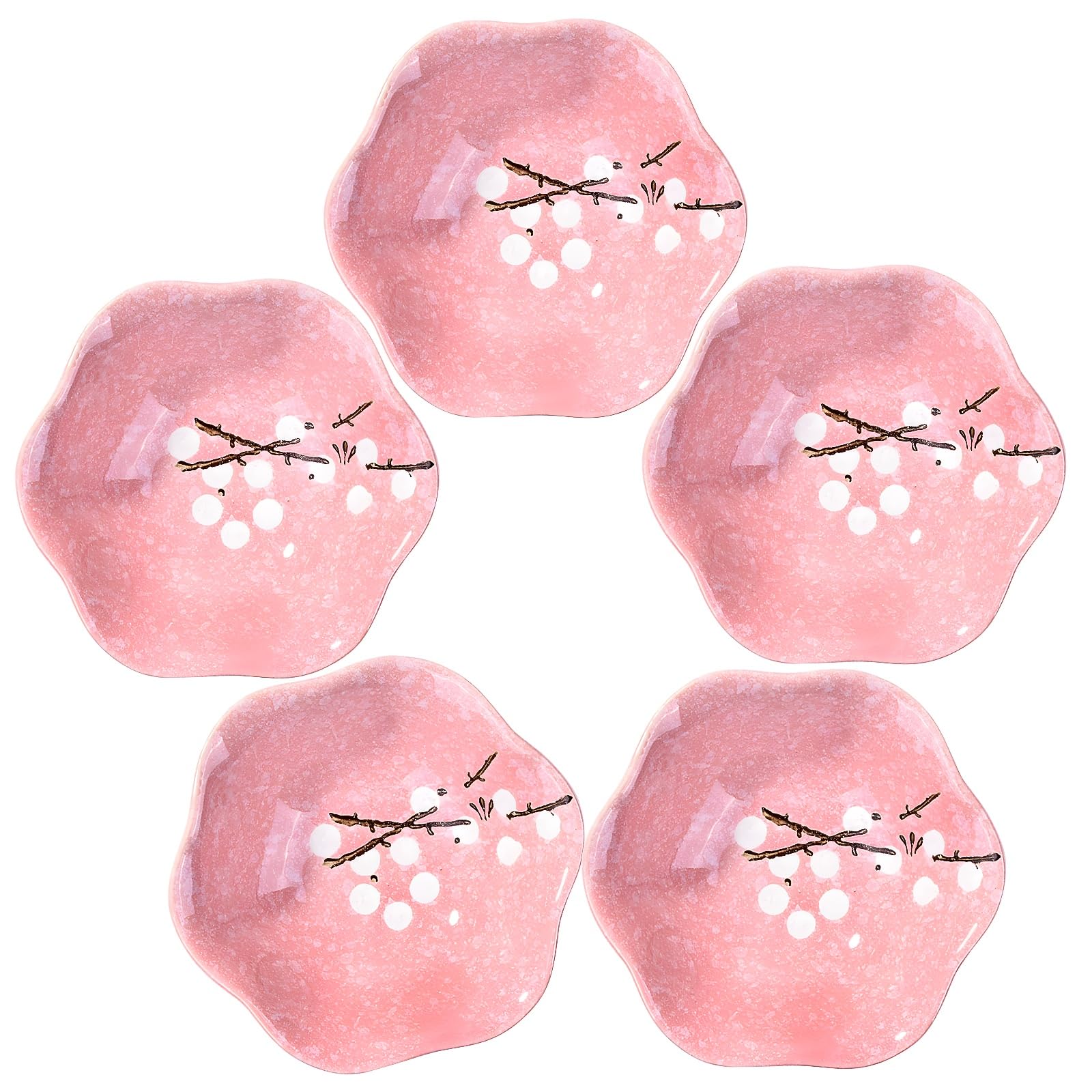 Whitenesser Japanese Porcelain Soy Sauce Dish Set of 5, Asian Small Sushi Dishes Dipping Cups Pink