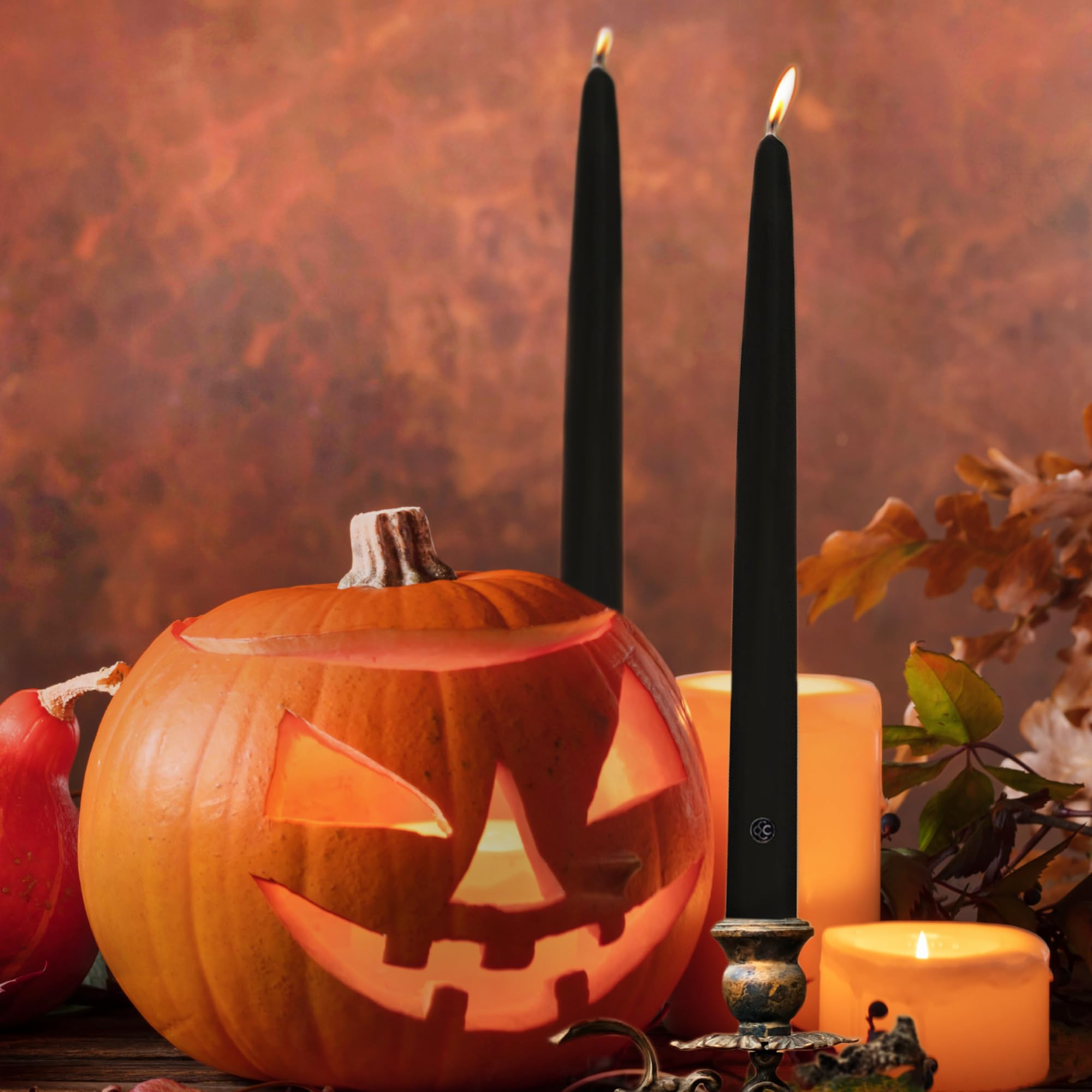 Colonial Candle Unscented Black Taper Candle, 10 inch, Pack of 2 - Up to 8 Hours Burn